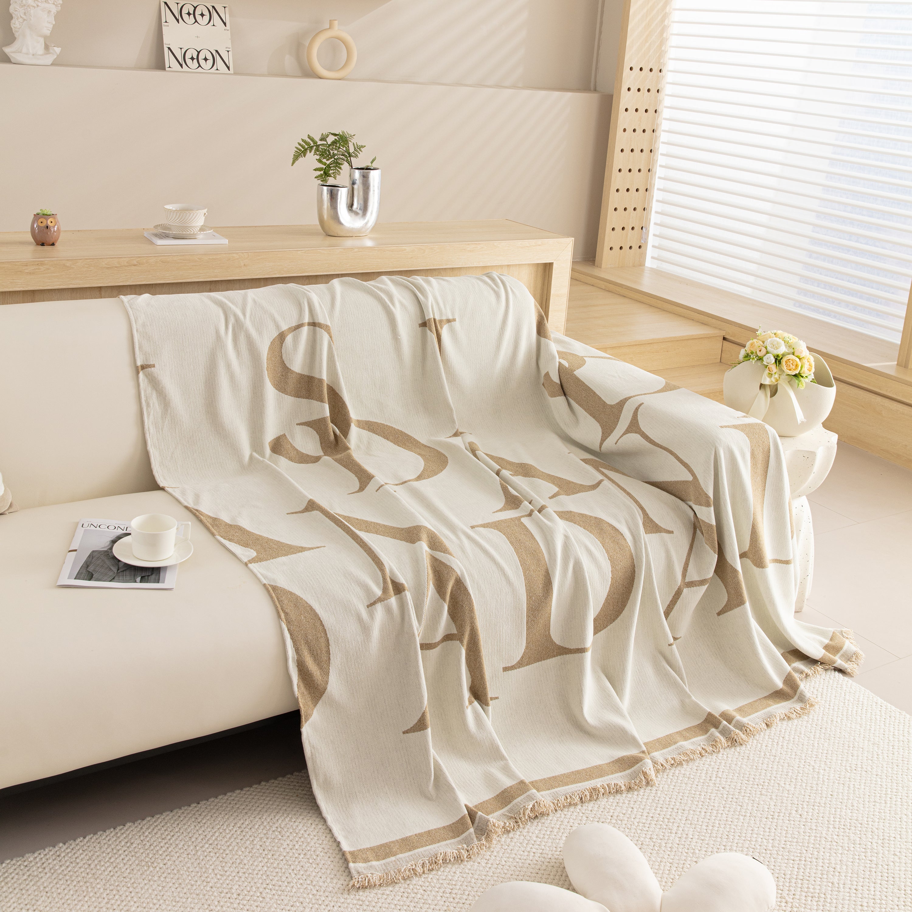 Chenille Jacquard Alphabet Sofa Blanket Cover, L Shape Sofa Cover, Reversible Couch Covers For Dogs
