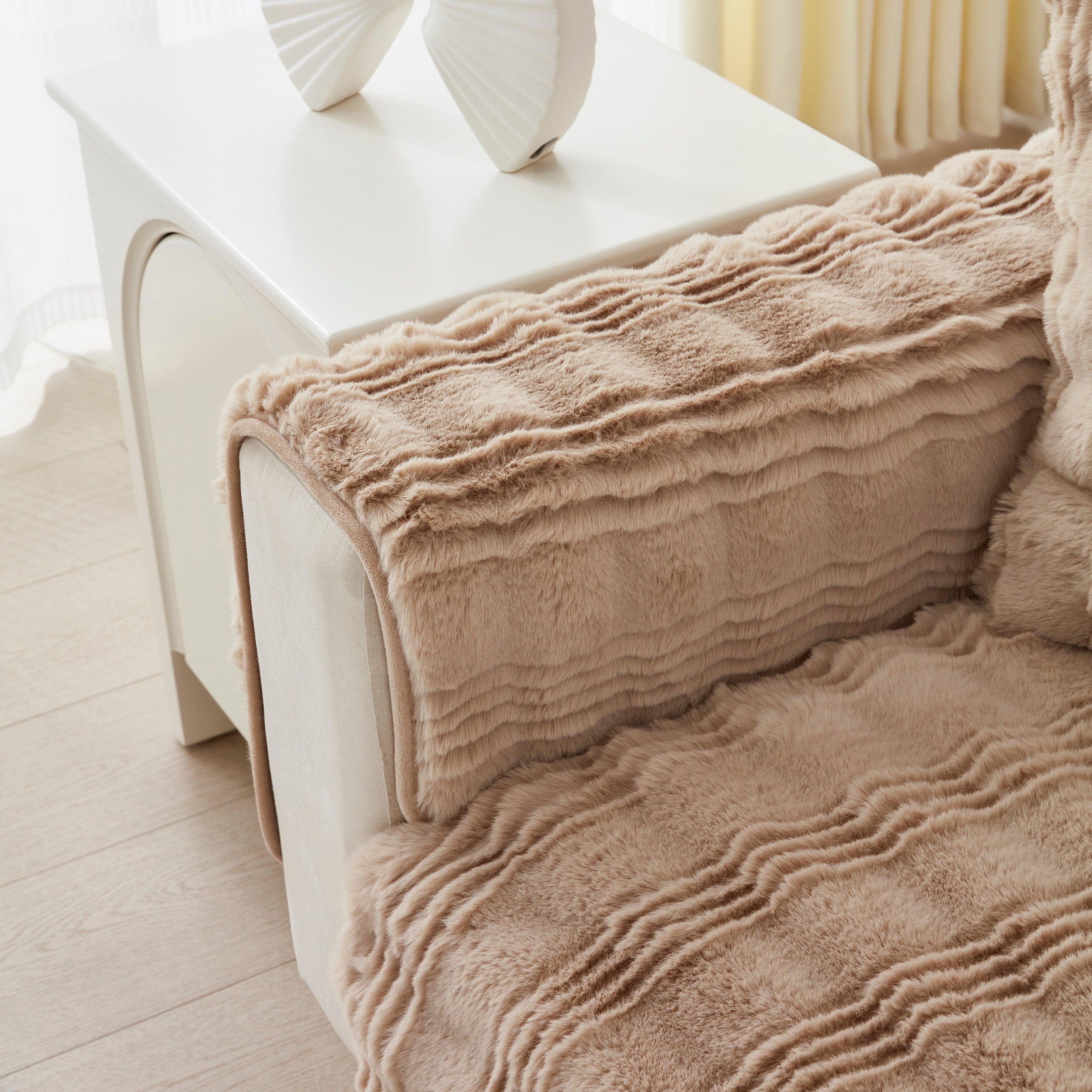 Soft Thick Faux Fur Sofa Cover Stripe Fluffy Fuzzy Non-slip Washable Couch Covers
