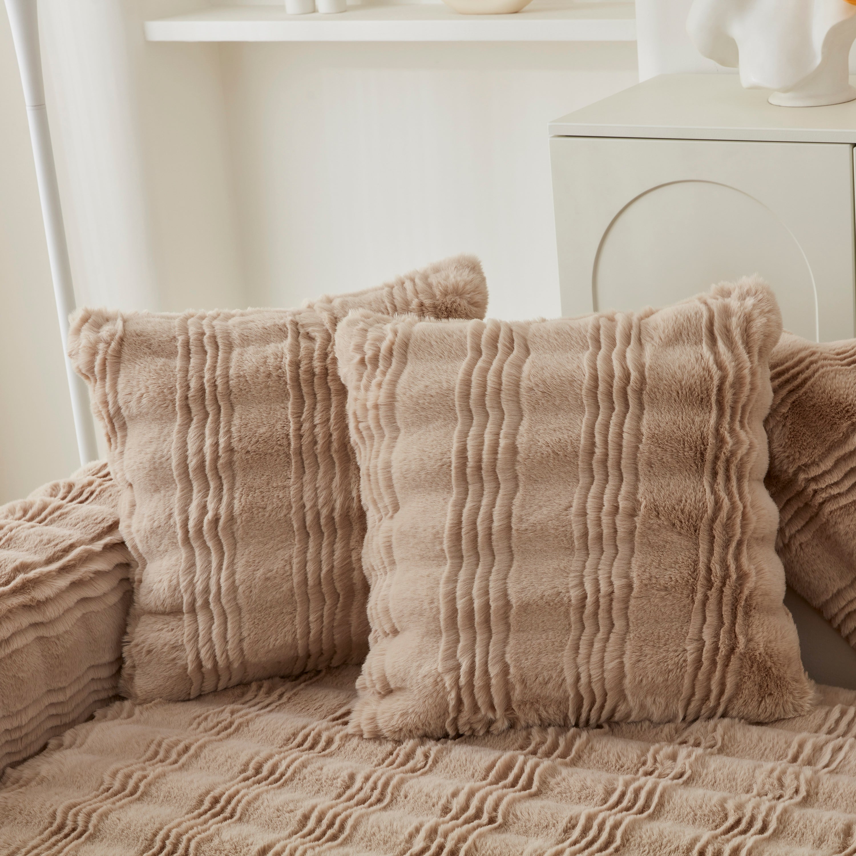 Soft Thick Faux Fur Sofa Cover Stripe Fluffy Fuzzy Non-slip Washable Couch Covers