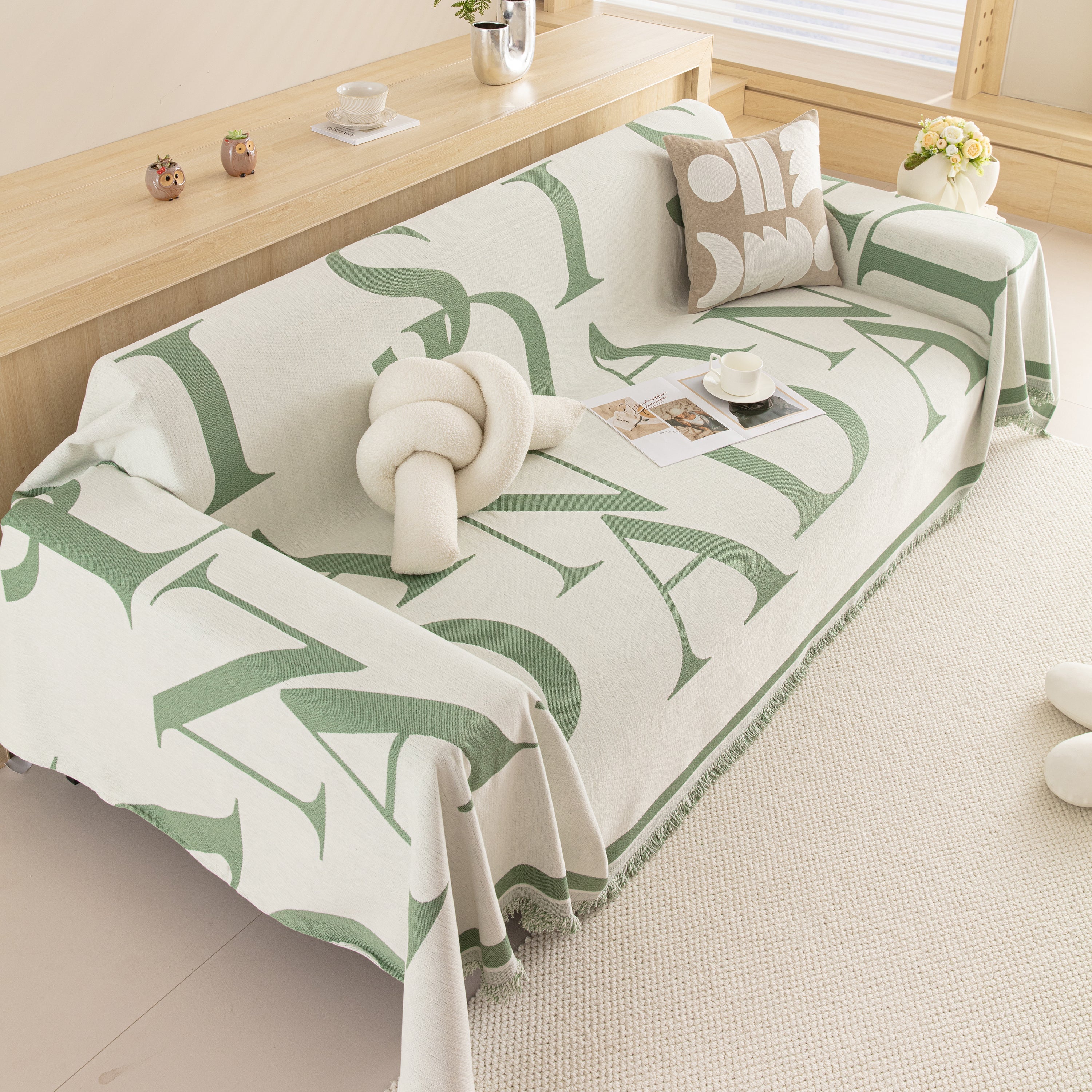 Chenille Jacquard Alphabet Sofa Blanket Cover, L Shape Sofa Cover, Reversible Couch Covers For Dogs