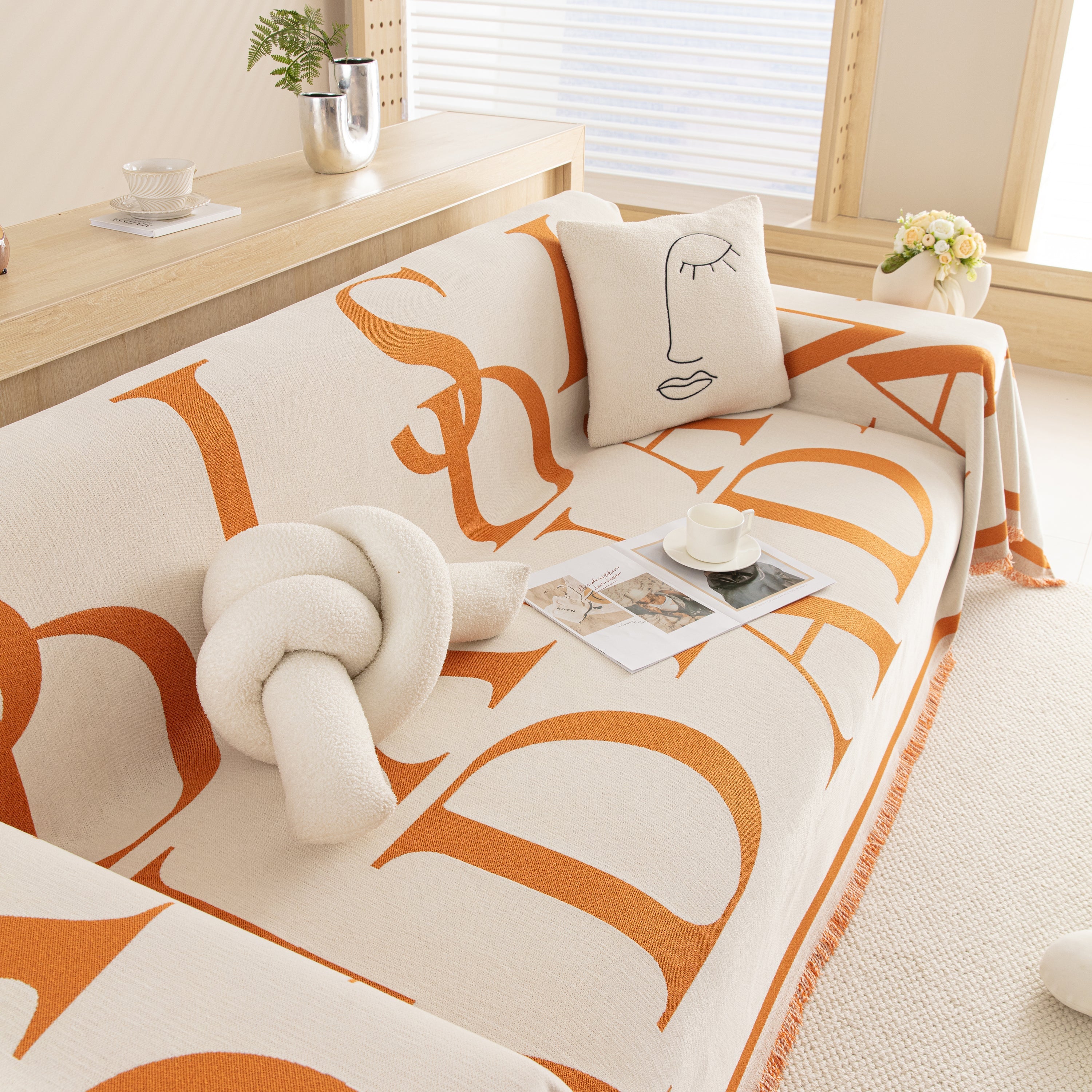 Chenille Jacquard Alphabet Sofa Blanket Cover, L Shape Sofa Cover, Reversible Couch Covers For Dogs