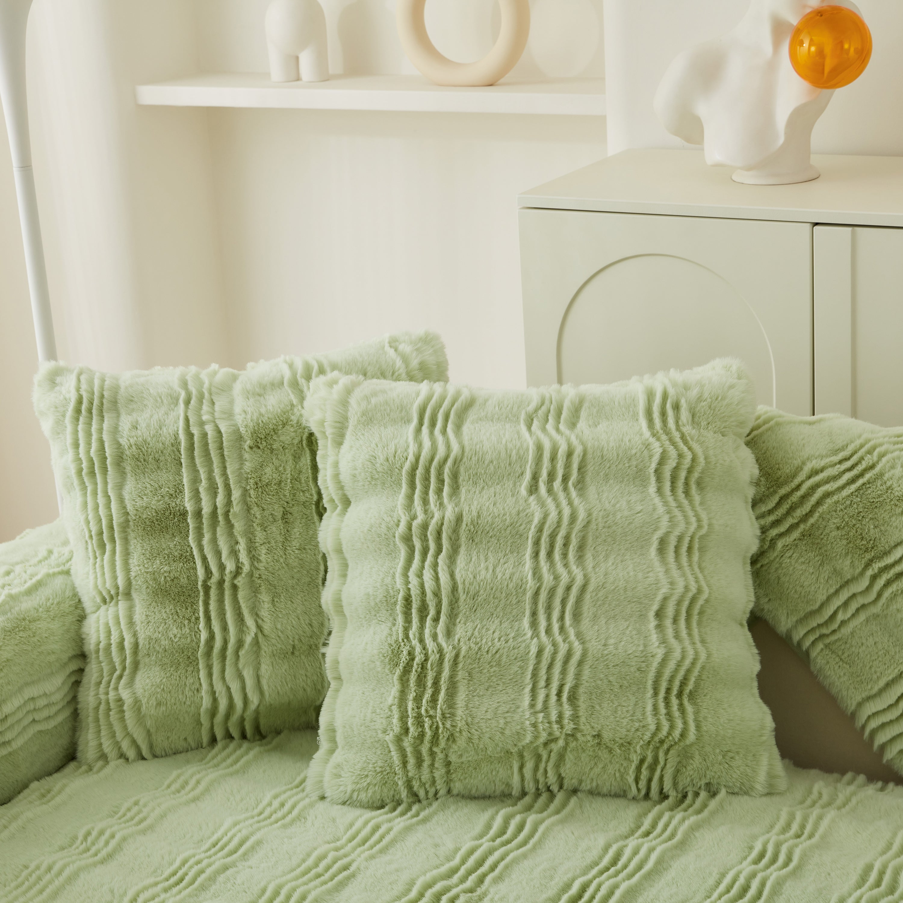 Soft Thick Faux Fur Sofa Cover Stripe Fluffy Fuzzy Non-slip Washable Couch Covers