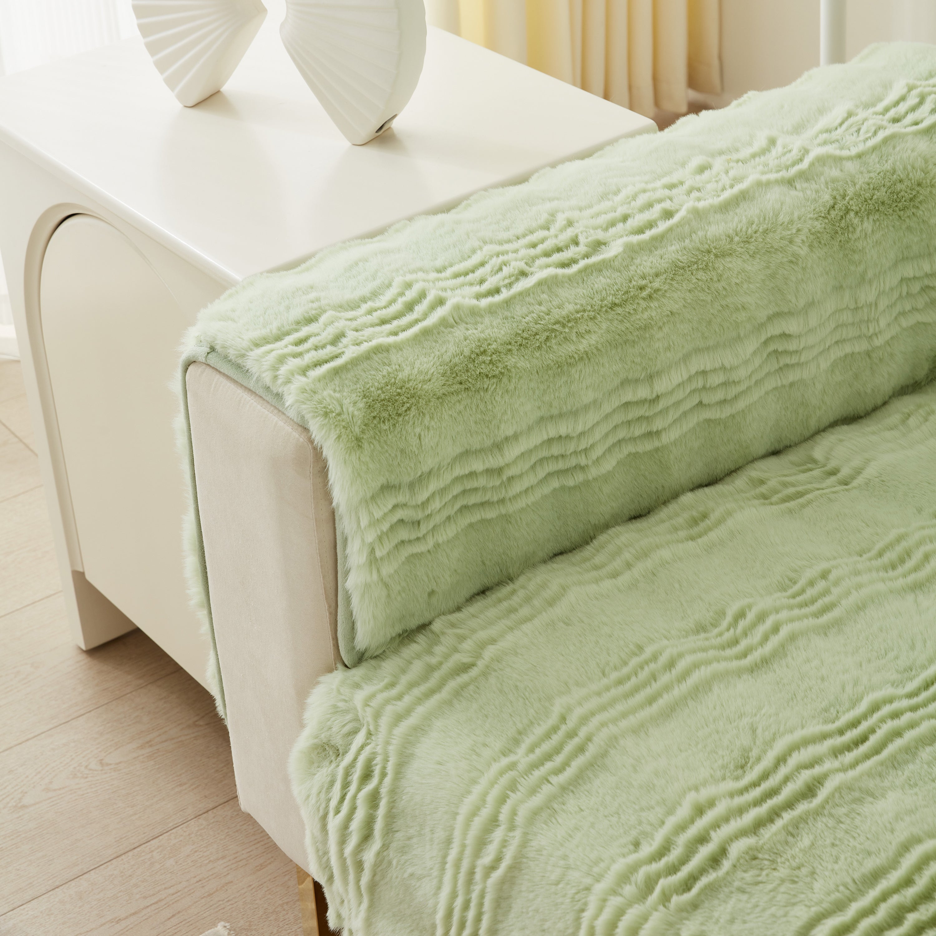 Soft Thick Faux Fur Sofa Cover Stripe Fluffy Fuzzy Non-slip Washable Couch Covers