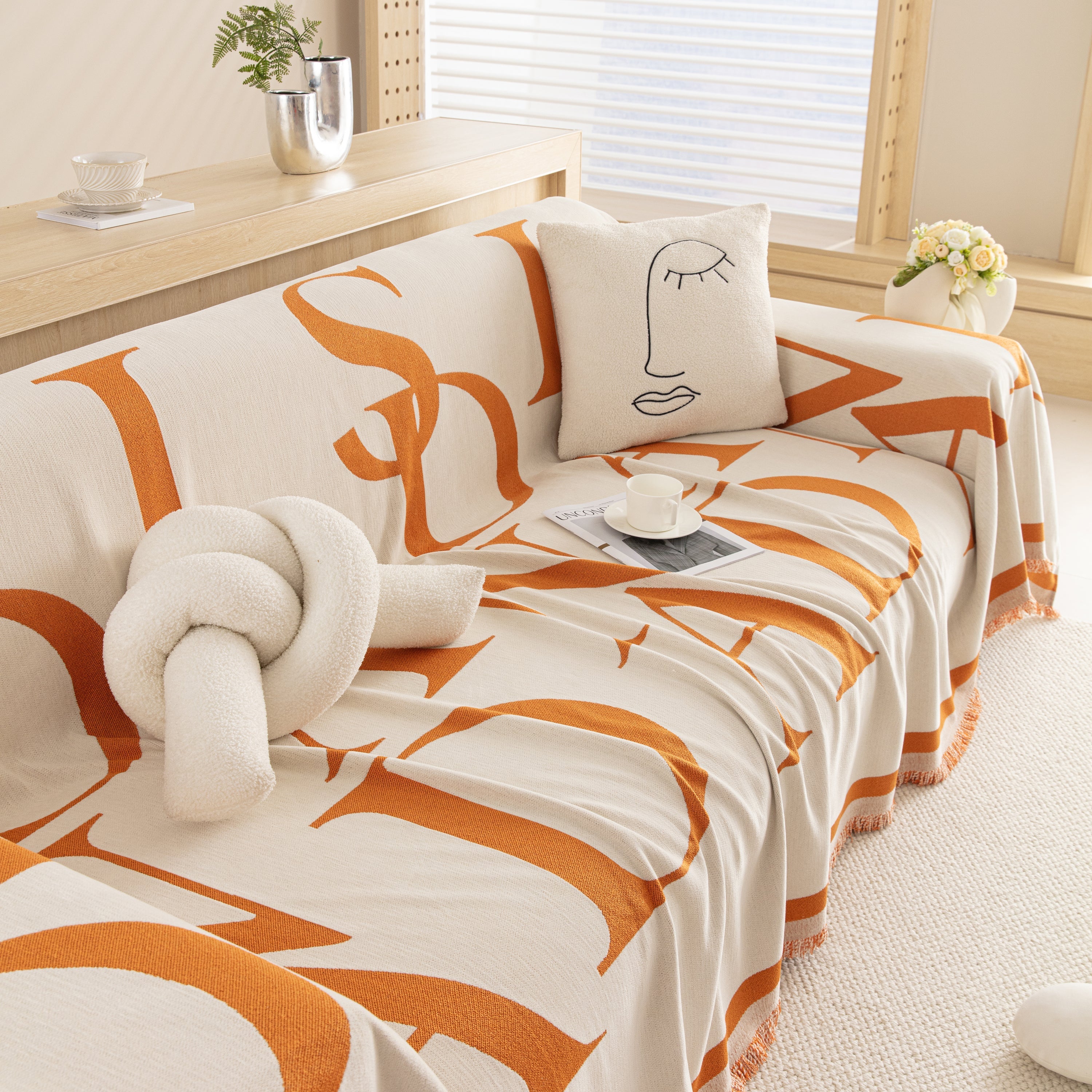 Chenille Jacquard Alphabet Sofa Blanket Cover, L Shape Sofa Cover, Reversible Couch Covers For Dogs