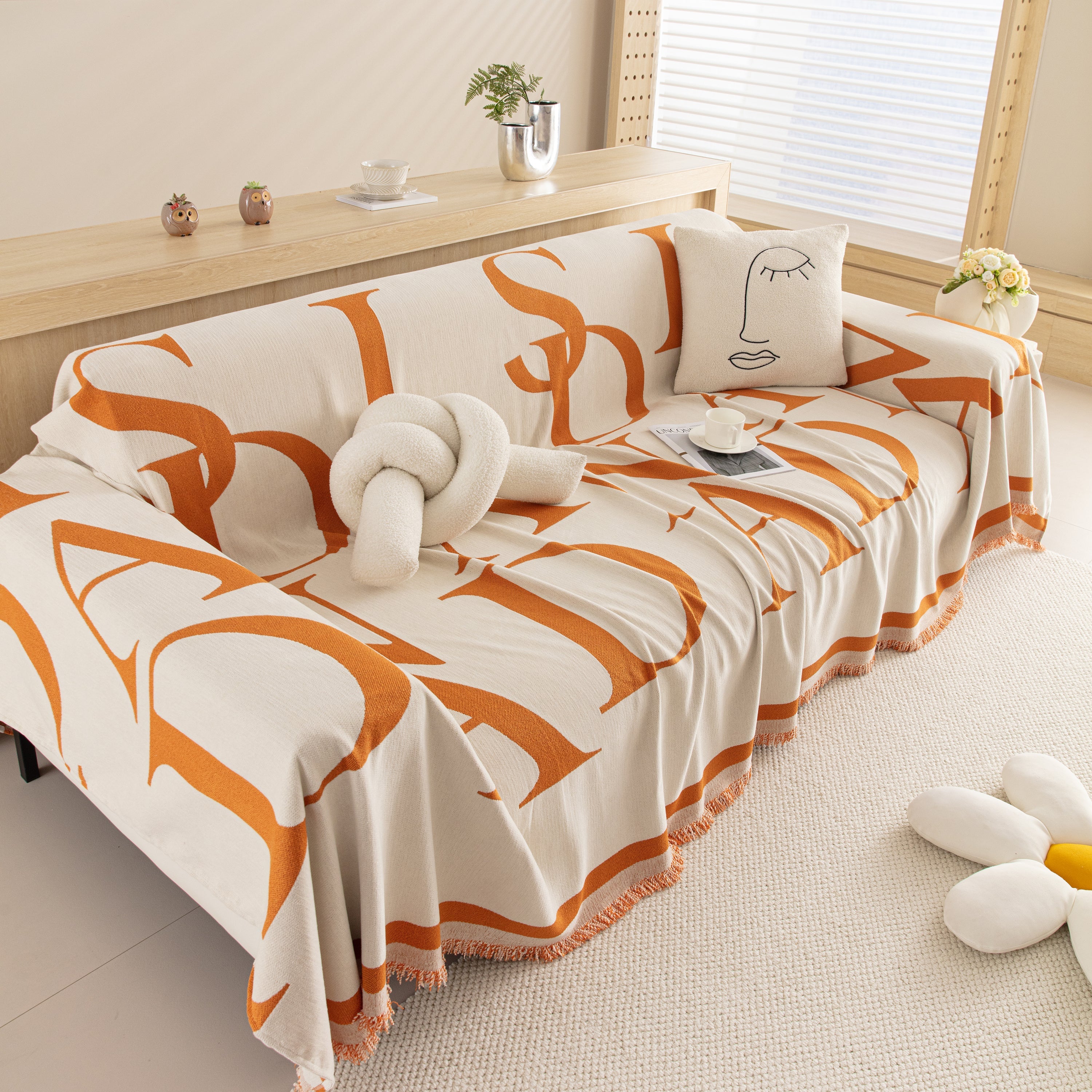 Chenille Jacquard Alphabet Sofa Blanket Cover, L Shape Sofa Cover, Reversible Couch Covers For Dogs