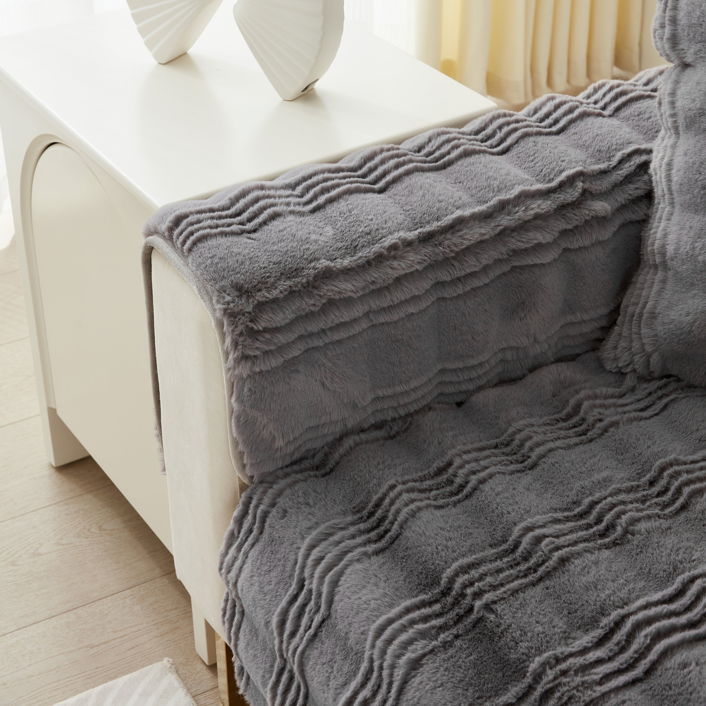 Soft Thick Faux Fur Sofa Cover Stripe Fluffy Fuzzy Non-slip Washable Couch Covers