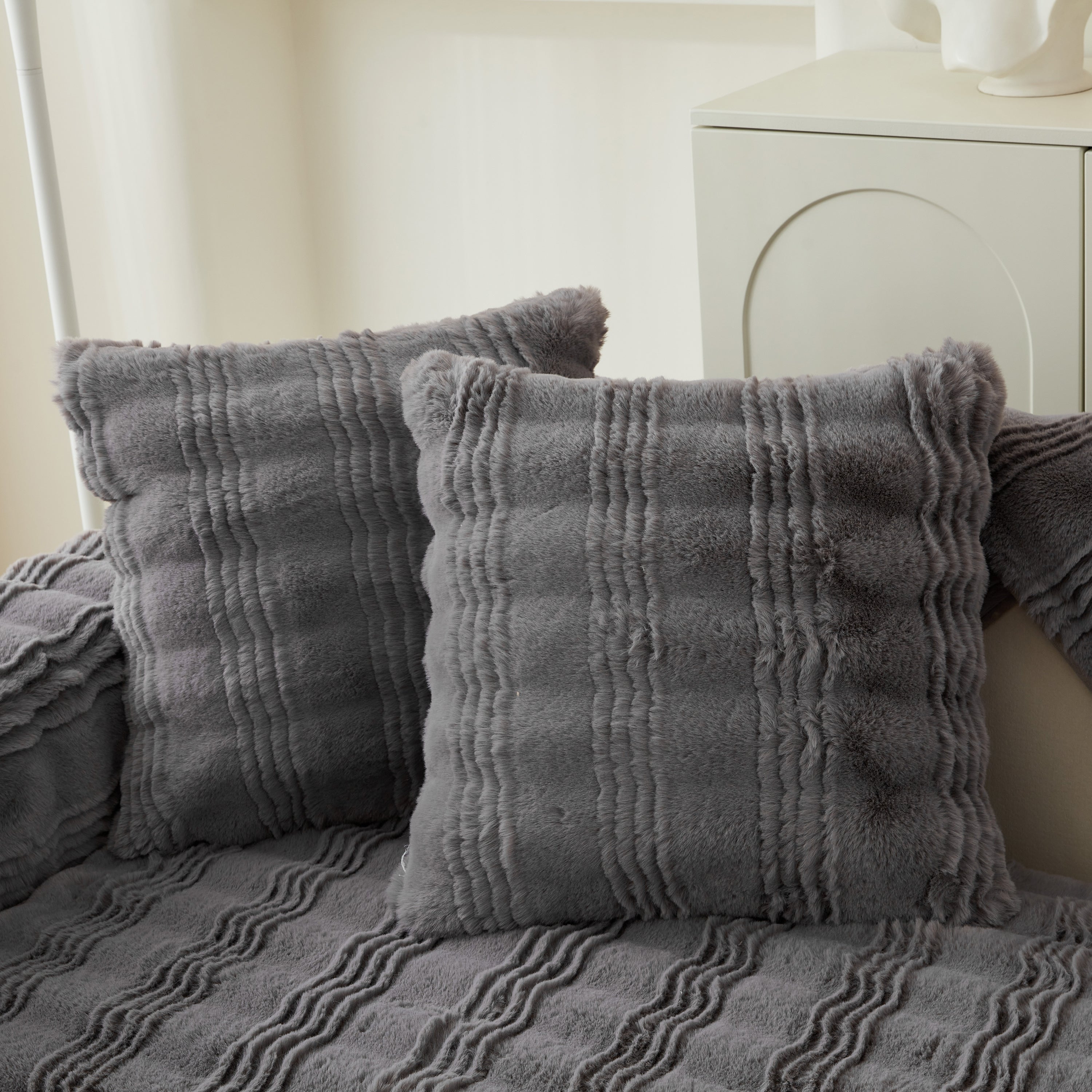 Soft Thick Faux Fur Sofa Cover Stripe Fluffy Fuzzy Non-slip Washable Couch Covers