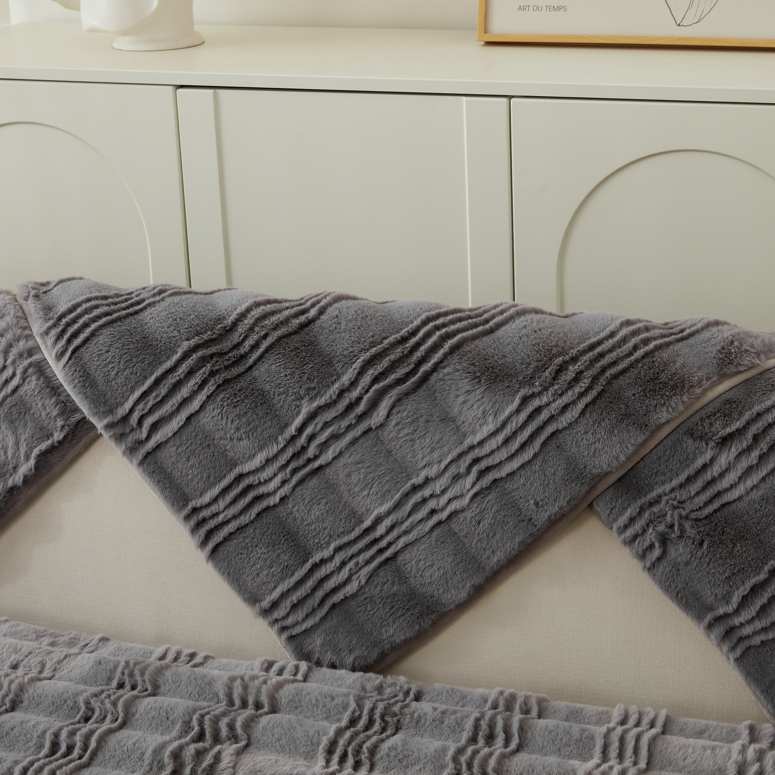 Soft Thick Faux Fur Sofa Cover Stripe Fluffy Fuzzy Non-slip Washable Couch Covers