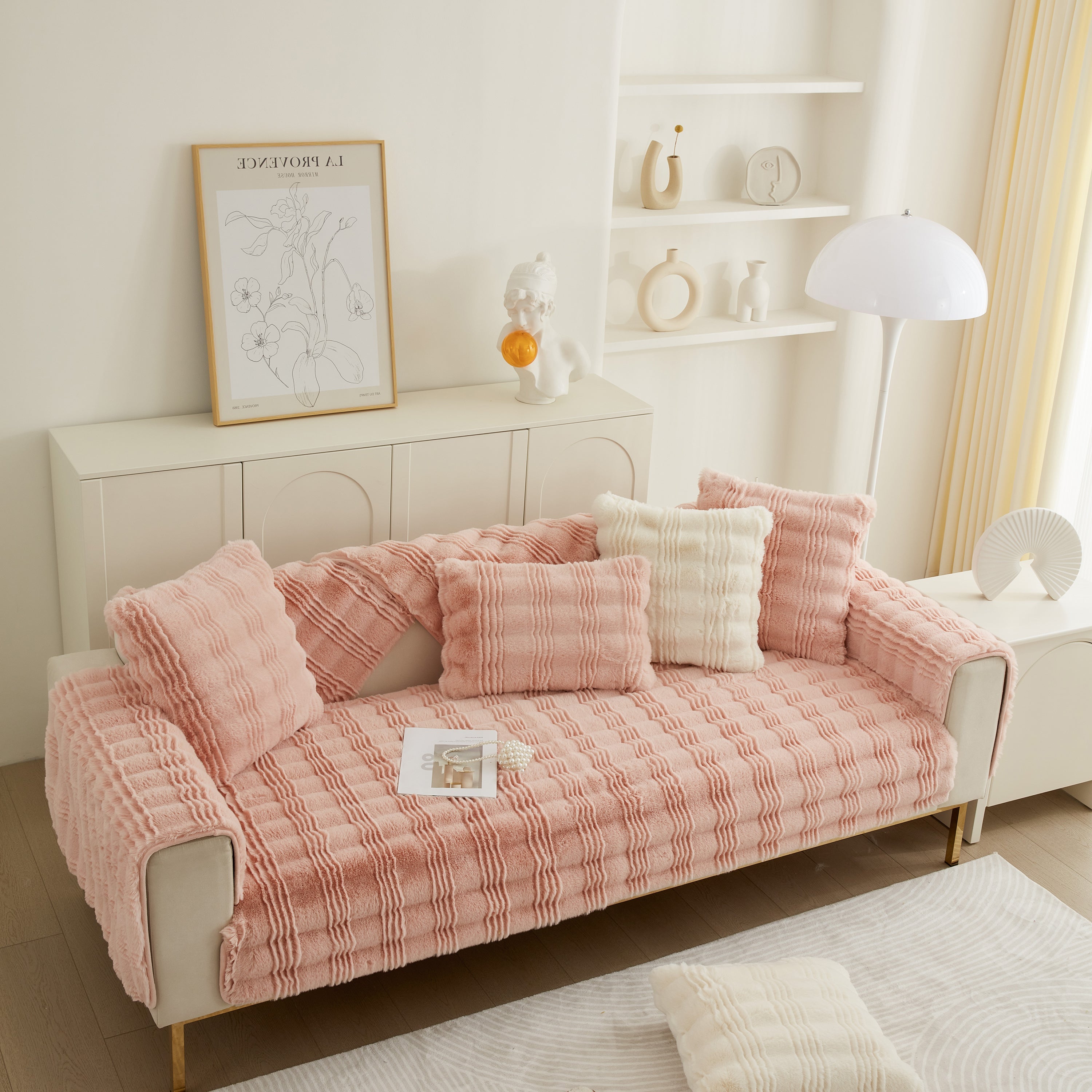 Soft Thick Faux Fur Sofa Cover Stripe Fluffy Fuzzy Non-slip Washable Couch Covers