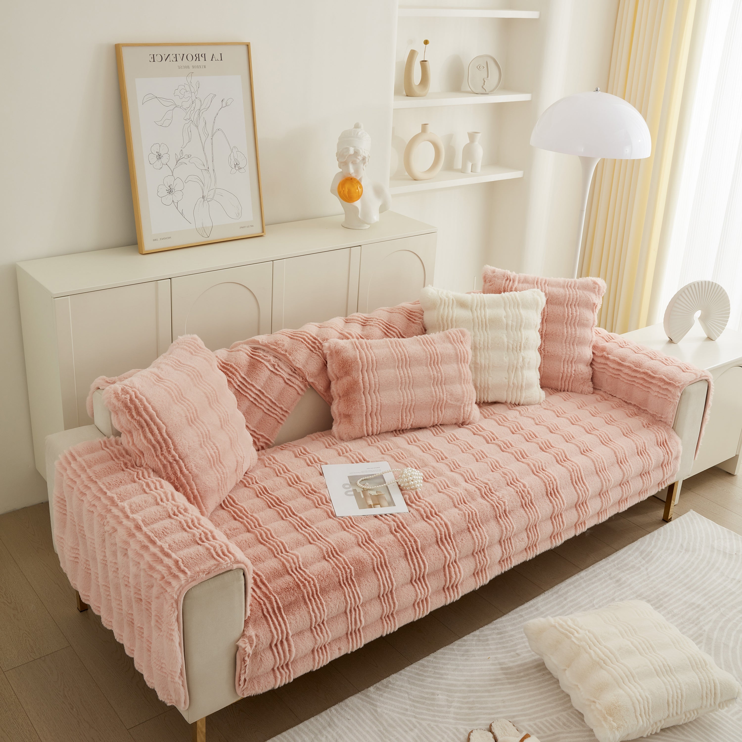 Soft Thick Faux Fur Sofa Cover Stripe Fluffy Fuzzy Non-slip Washable Couch Covers