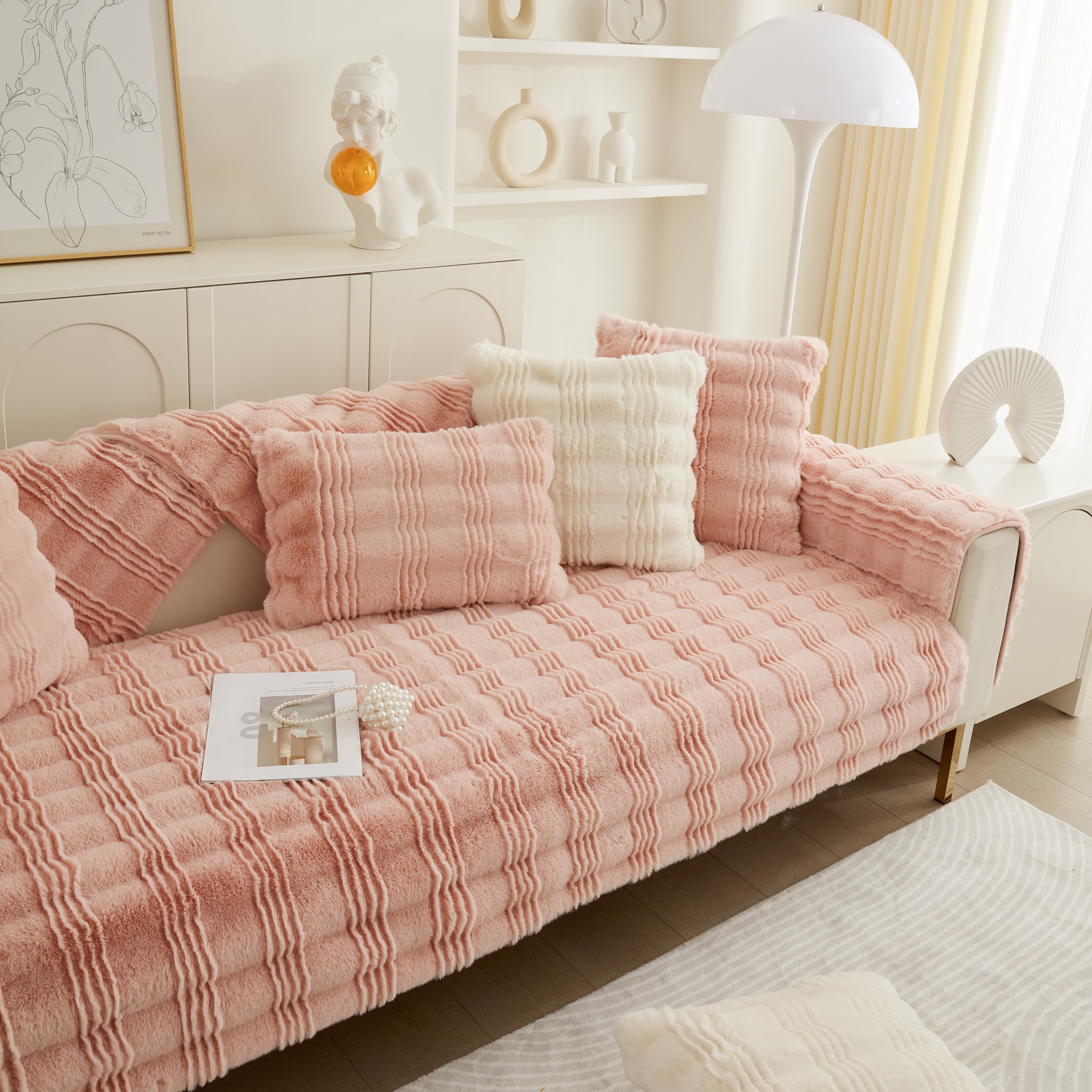 Soft Thick Faux Fur Sofa Cover Stripe Fluffy Fuzzy Non-slip Washable Couch Covers