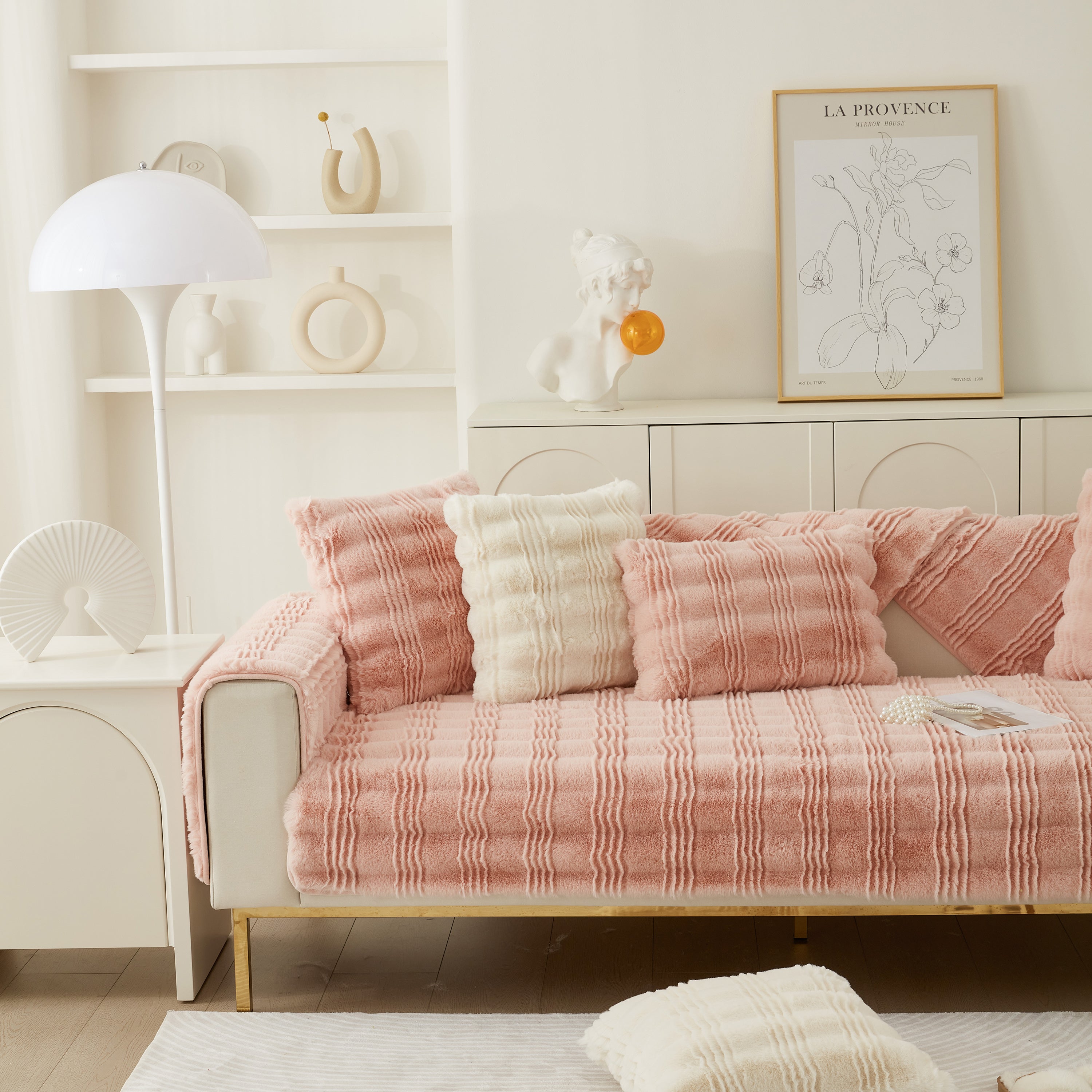 Soft Thick Faux Fur Sofa Cover Stripe Fluffy Fuzzy Non-slip Washable Couch Covers