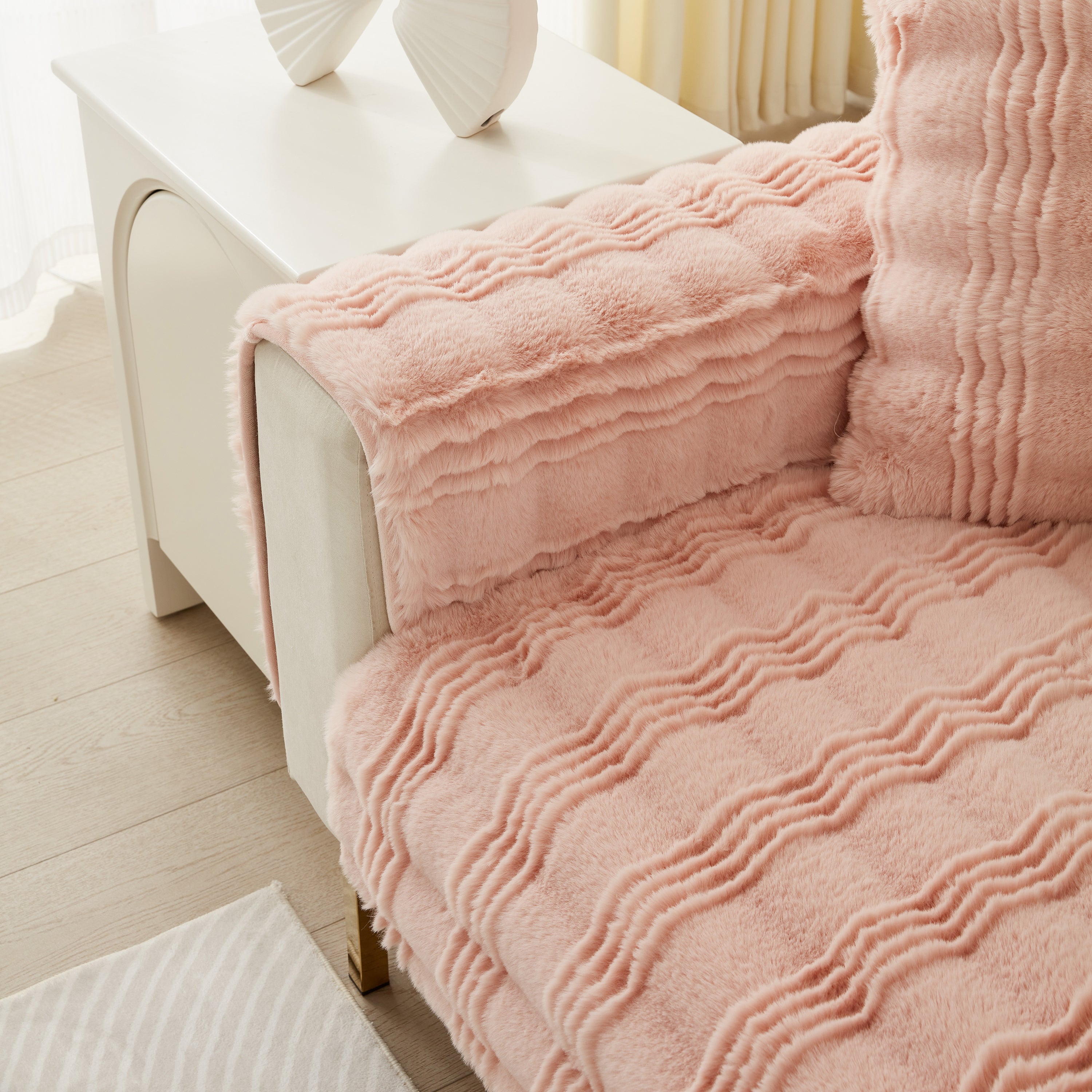 Soft Thick Faux Fur Sofa Cover Stripe Fluffy Fuzzy Non-slip Washable Couch Covers