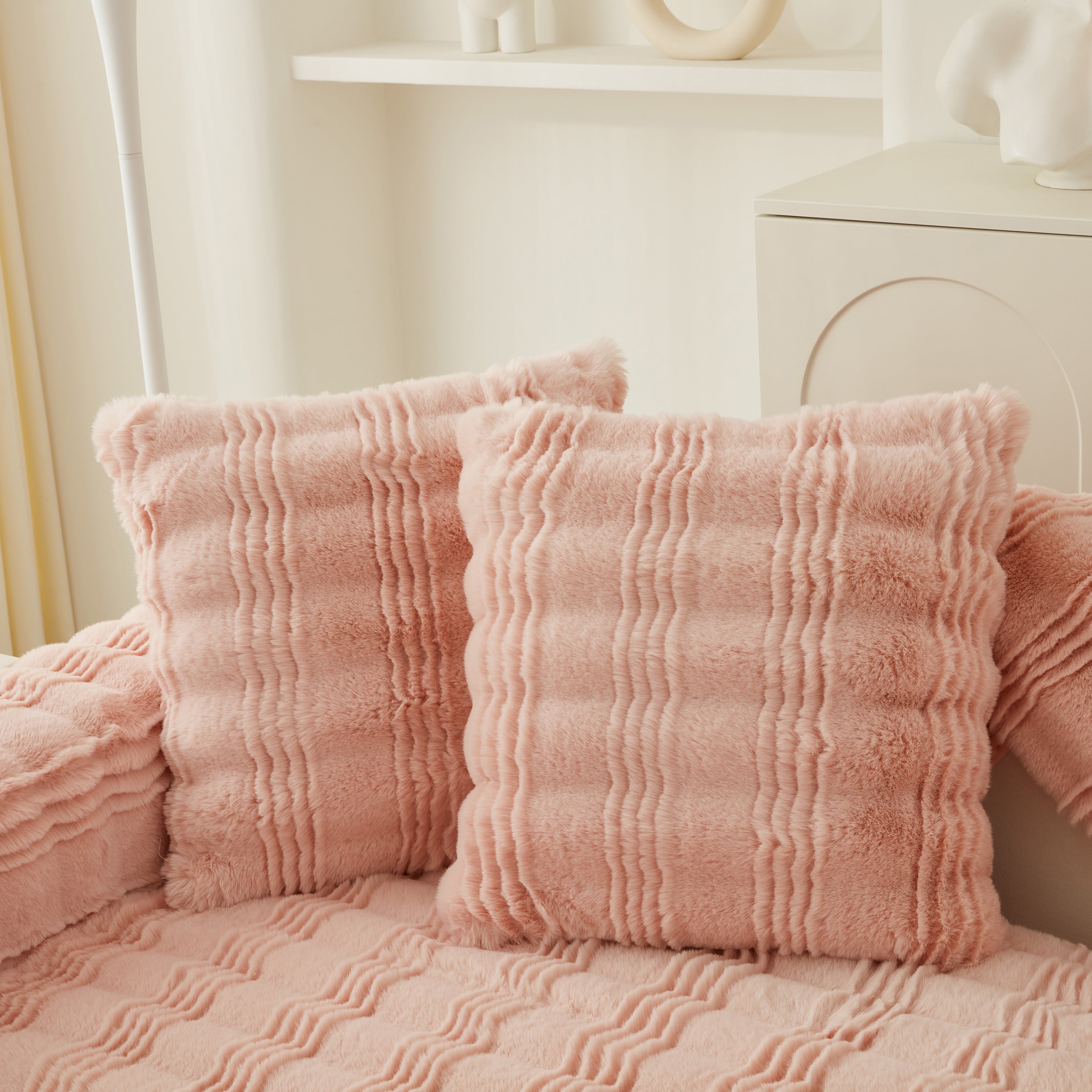 Soft Thick Faux Fur Sofa Cover Stripe Fluffy Fuzzy Non-slip Washable Couch Covers