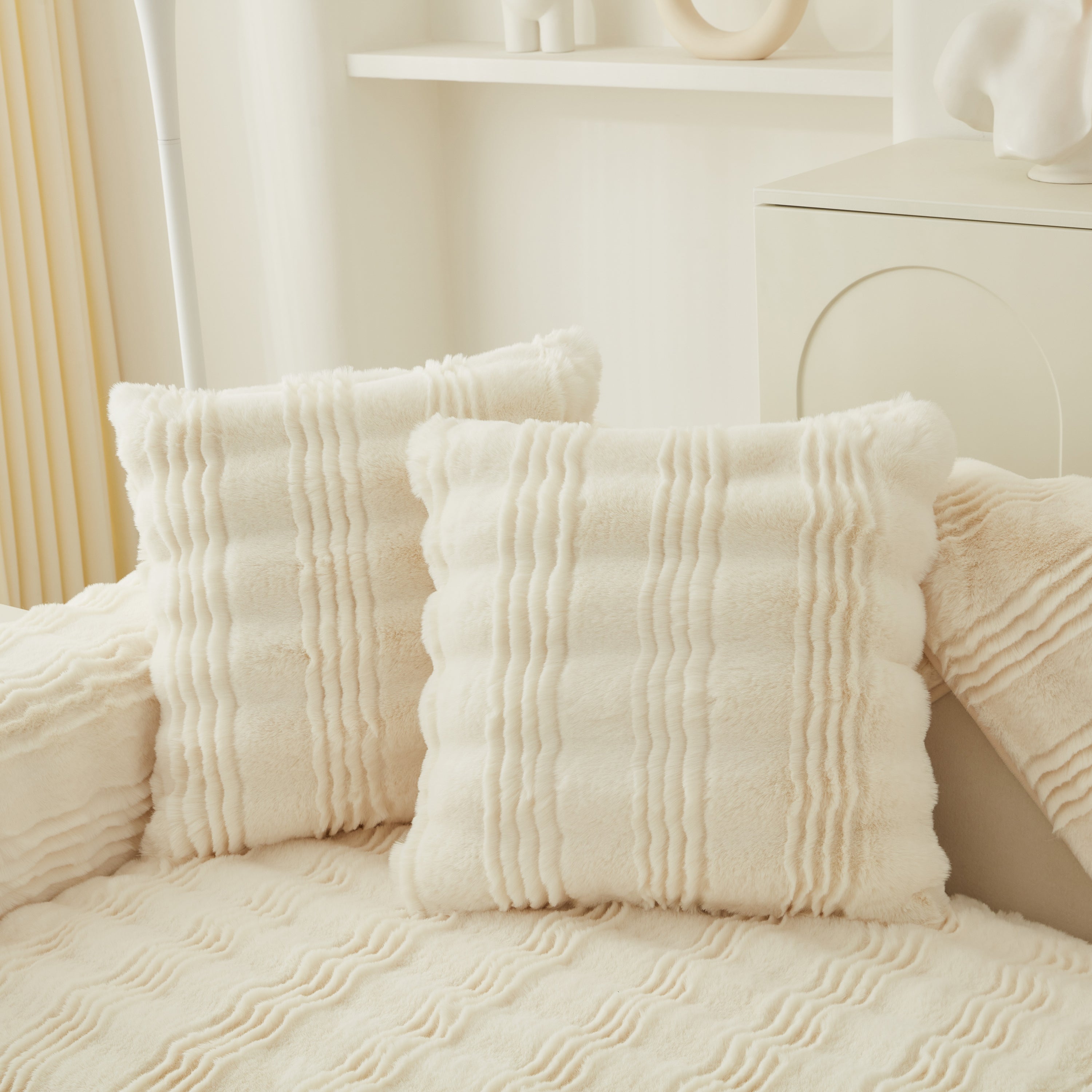 Soft Thick Faux Fur Sofa Cover Stripe Fluffy Fuzzy Non-slip Washable Couch Covers