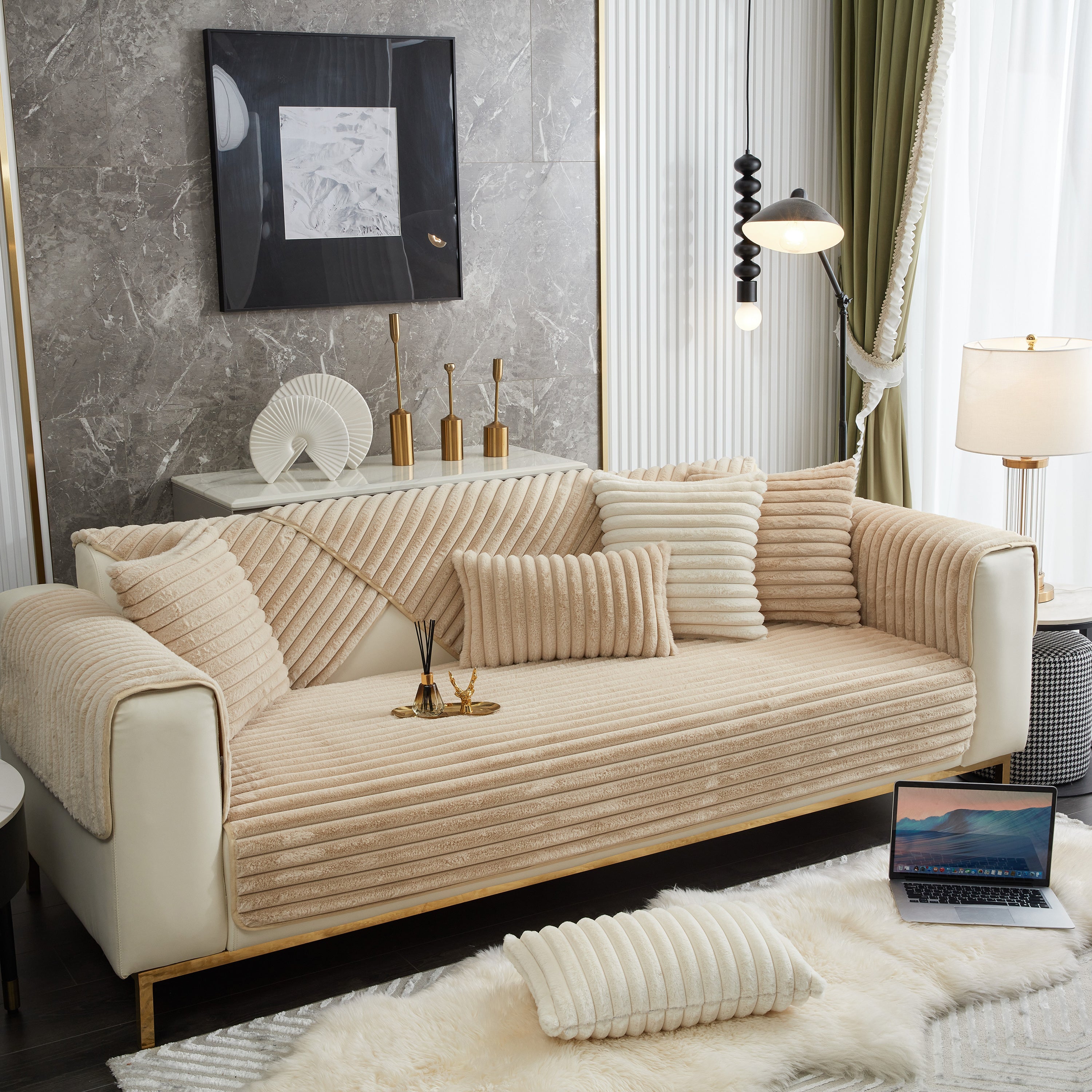 Winter Thickened Rabbit Plush Non-slip Sofa Cushion, Faux Fur Fluffy Furniture Protector