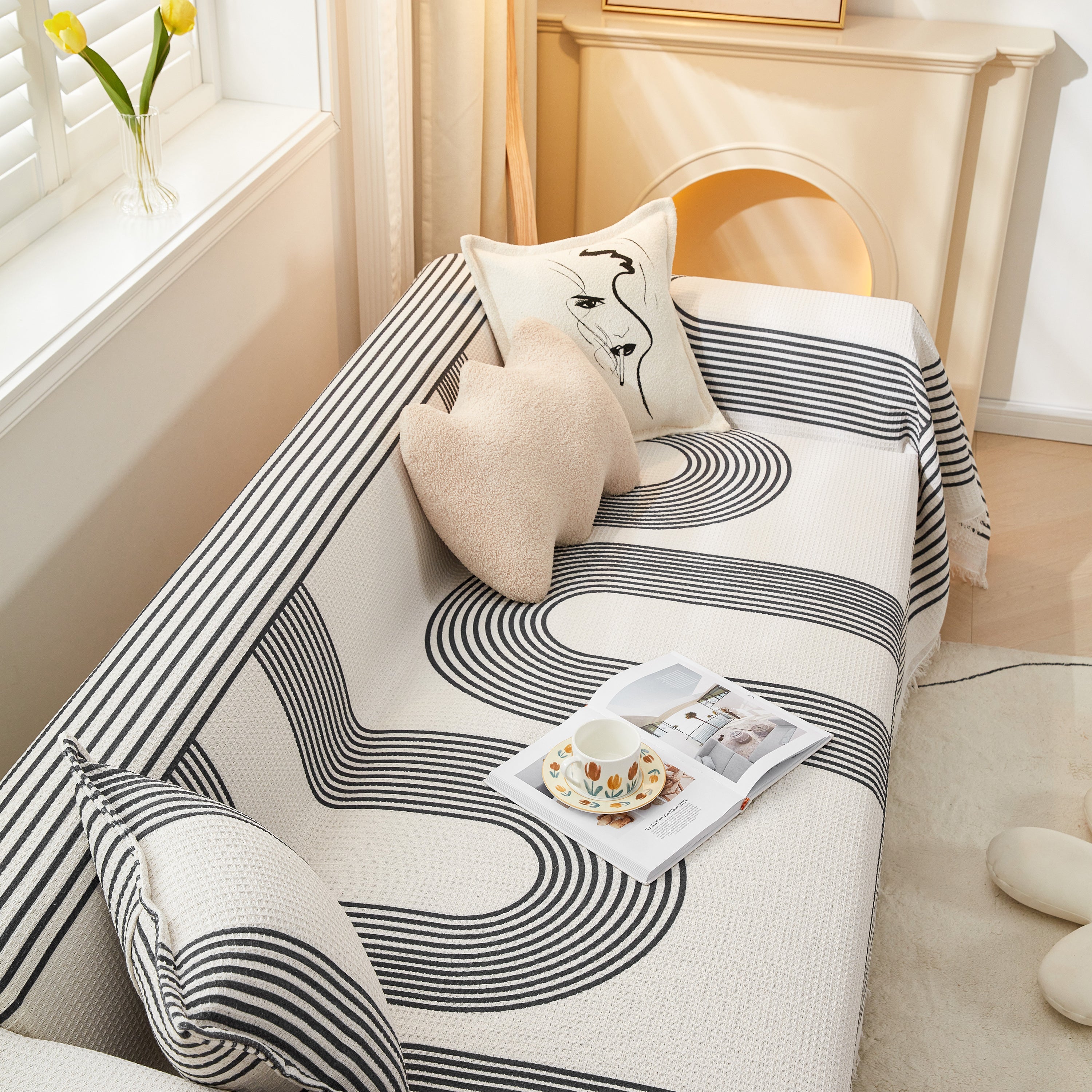 Couch Cover For Most Shape Sofas, Waffle Lattice Sofa Cover Throw, Washable Furniture Covers For Pets