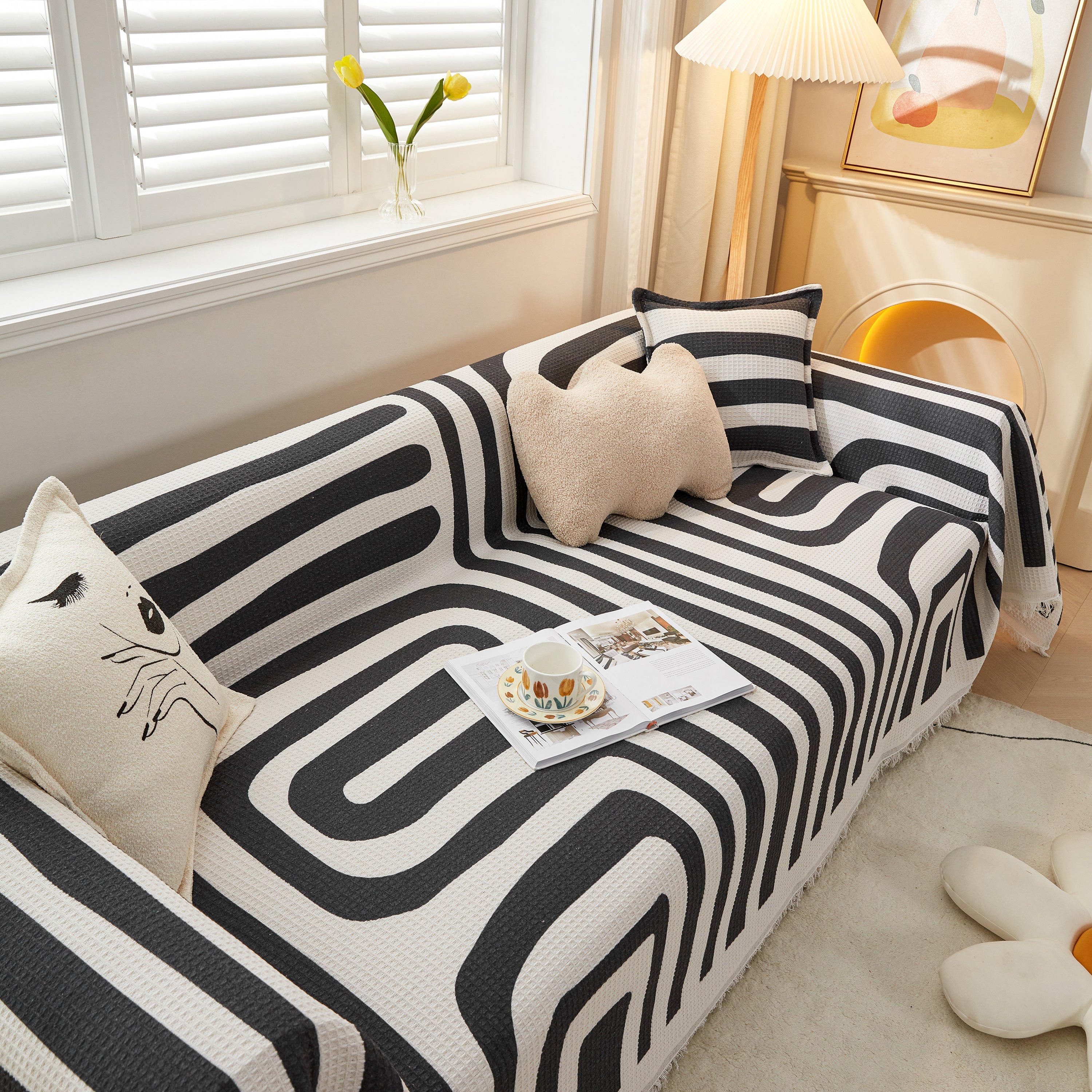 Couch Cover For Most Shape Sofas, Waffle Lattice Sofa Cover Throw, Washable Furniture Covers For Pets
