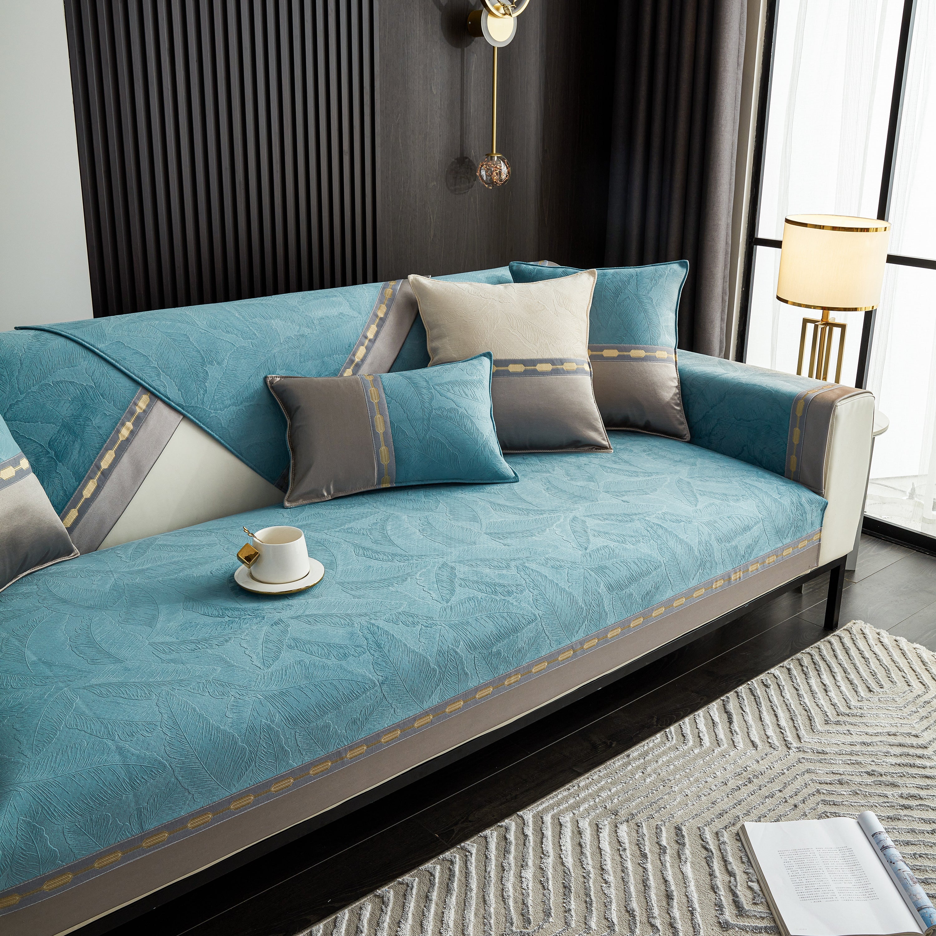 Luxury 3d Embossed Velvet Sofa Cover Anti Slip Plush Cushion Slipcover For Living Room