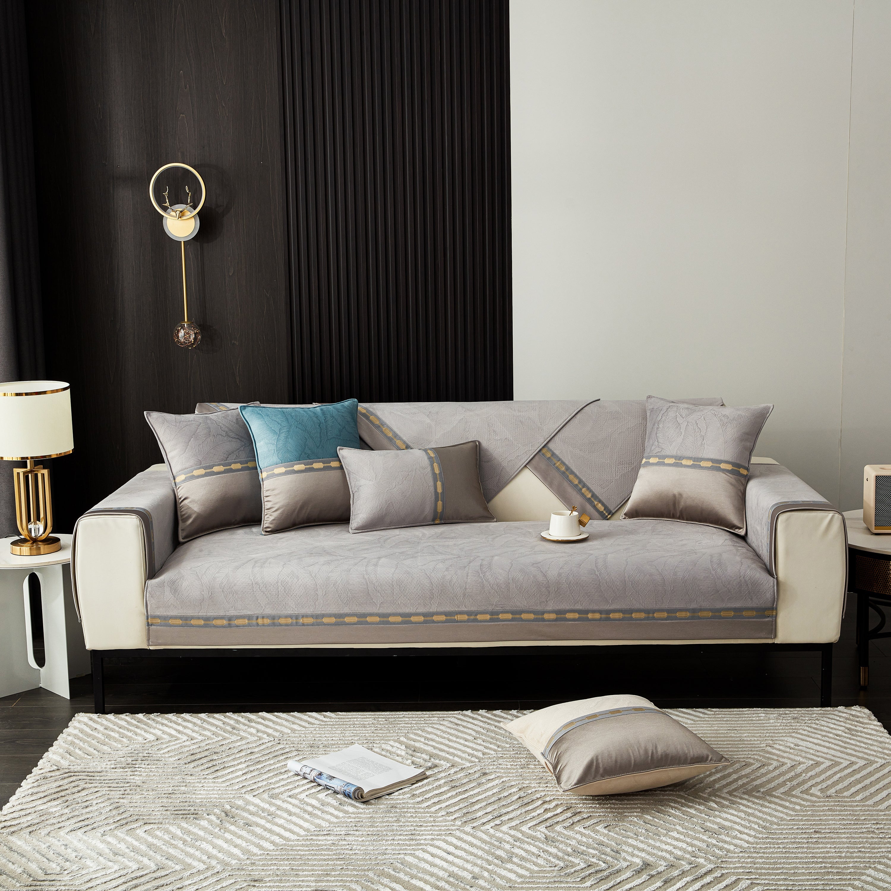 Luxury 3d Embossed Velvet Sofa Cover Anti Slip Plush Cushion Slipcover For Living Room