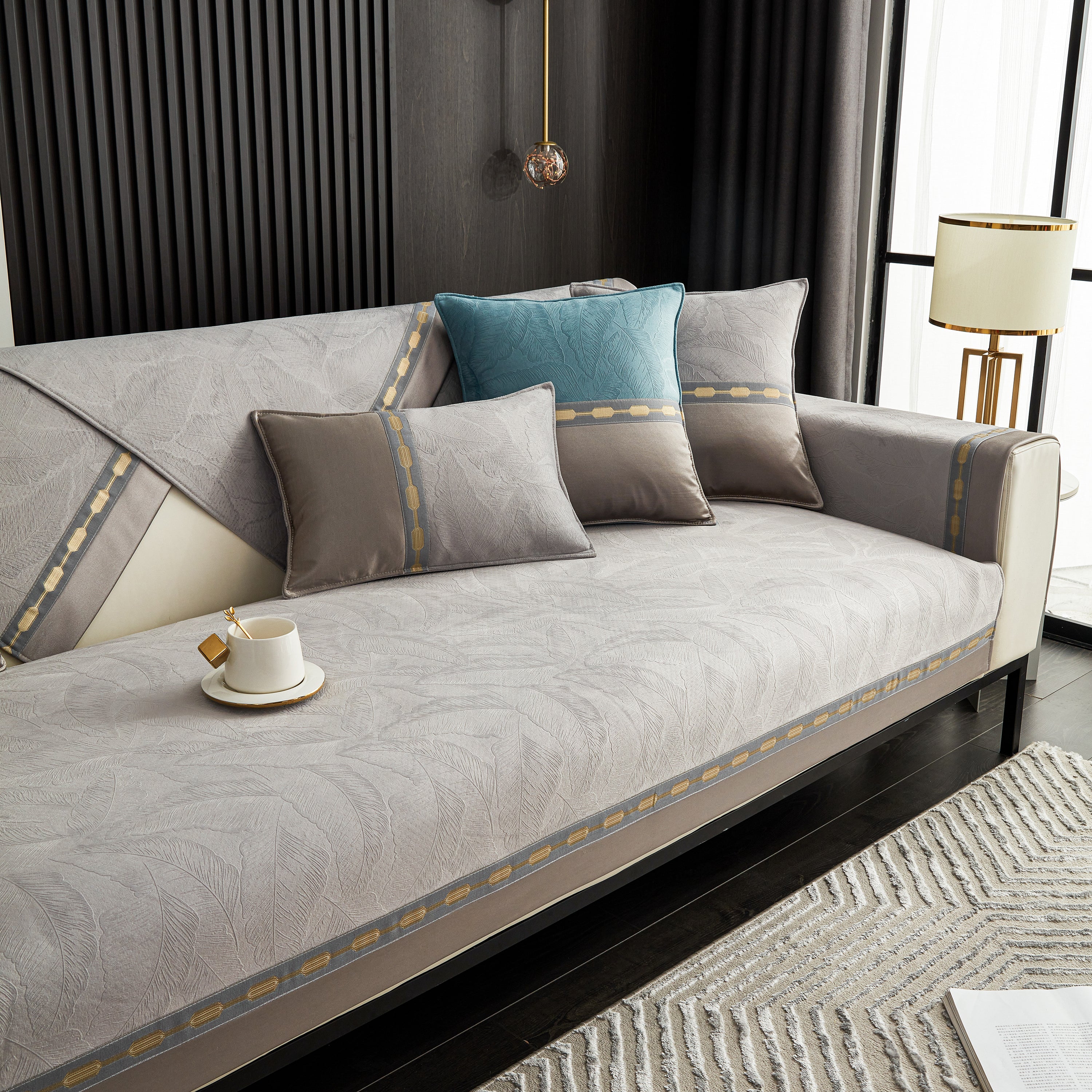 Luxury 3d Embossed Velvet Sofa Cover Anti Slip Plush Cushion Slipcover For Living Room