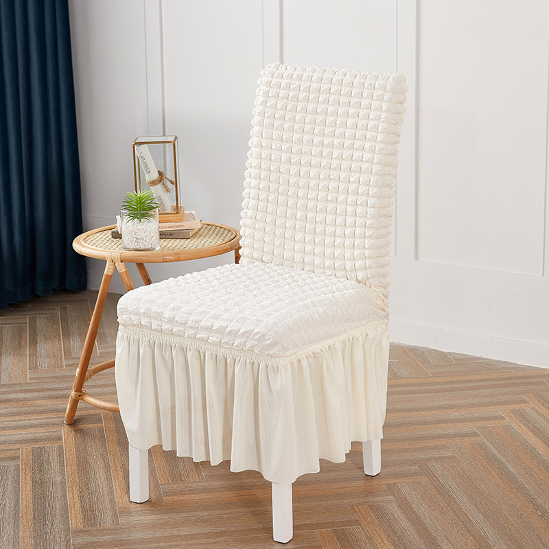 Premium Textured Seersucker High-stretch Washable Dining Chair Slipcovers With Skirt