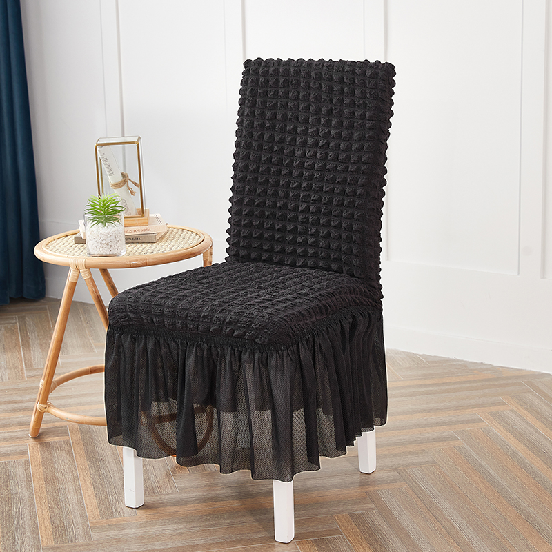 Premium Textured Seersucker High-stretch Washable Dining Chair Slipcovers With Skirt