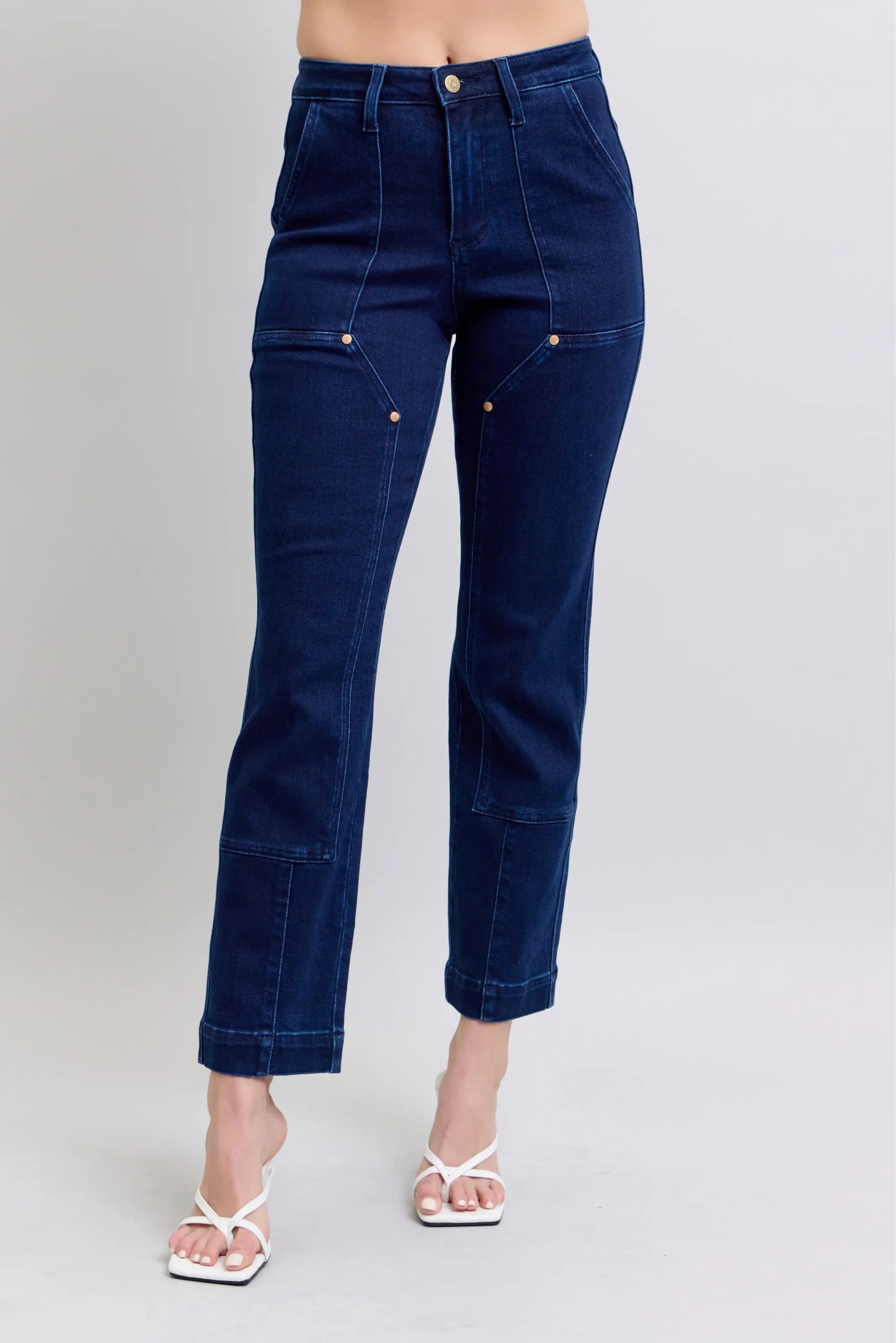 Judy Blue Full Size Hw Work Wear Knee Patch Straight Jeans | Includes Plus Size