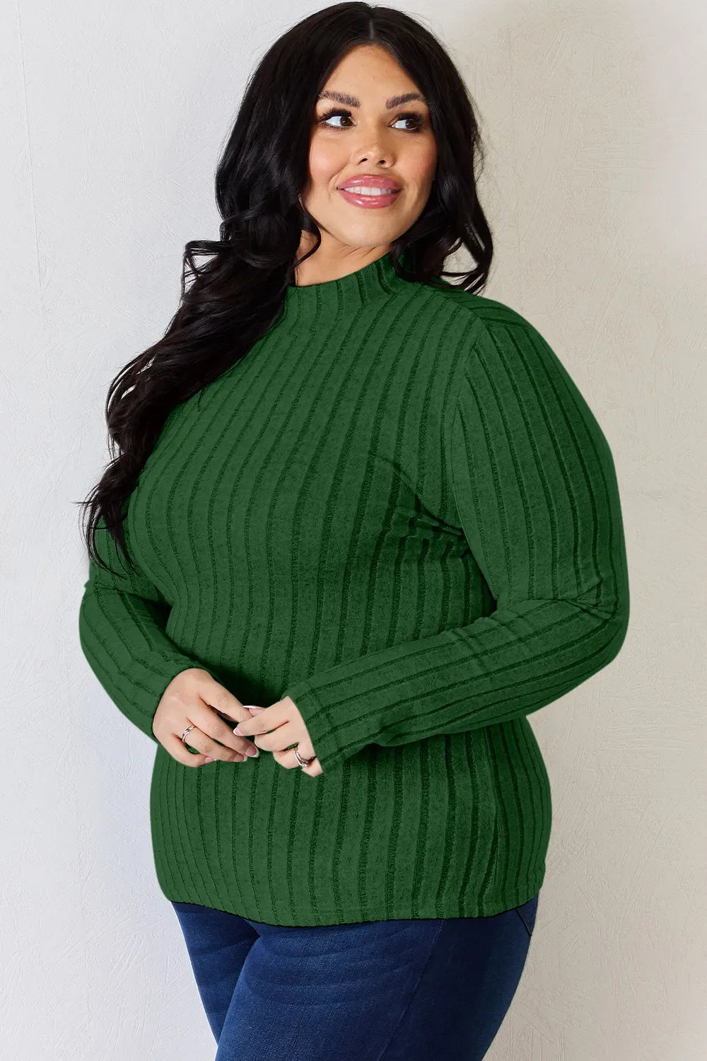 Basic Bae Full Size Ribbed Mock Neck Long Sleeve Knit Top | Includes Plus Size