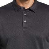 PGA Tour Men's Micro Birdseye Print Long Sleeve Polo Shirt Black Size Small