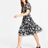 Bar III Women's Floral Print Cutout Dress Black Size Small