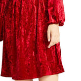 Bar III Women's Velvet Smocked Long Sleeve Dress Red  Size Small