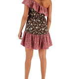 Bar III Women's Asymmetrical One Shoulder Ruffled Dress Brown Size X-Small