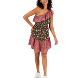 Bar III Women's Asymmetrical One Shoulder Ruffled Dress Brown  Size Large