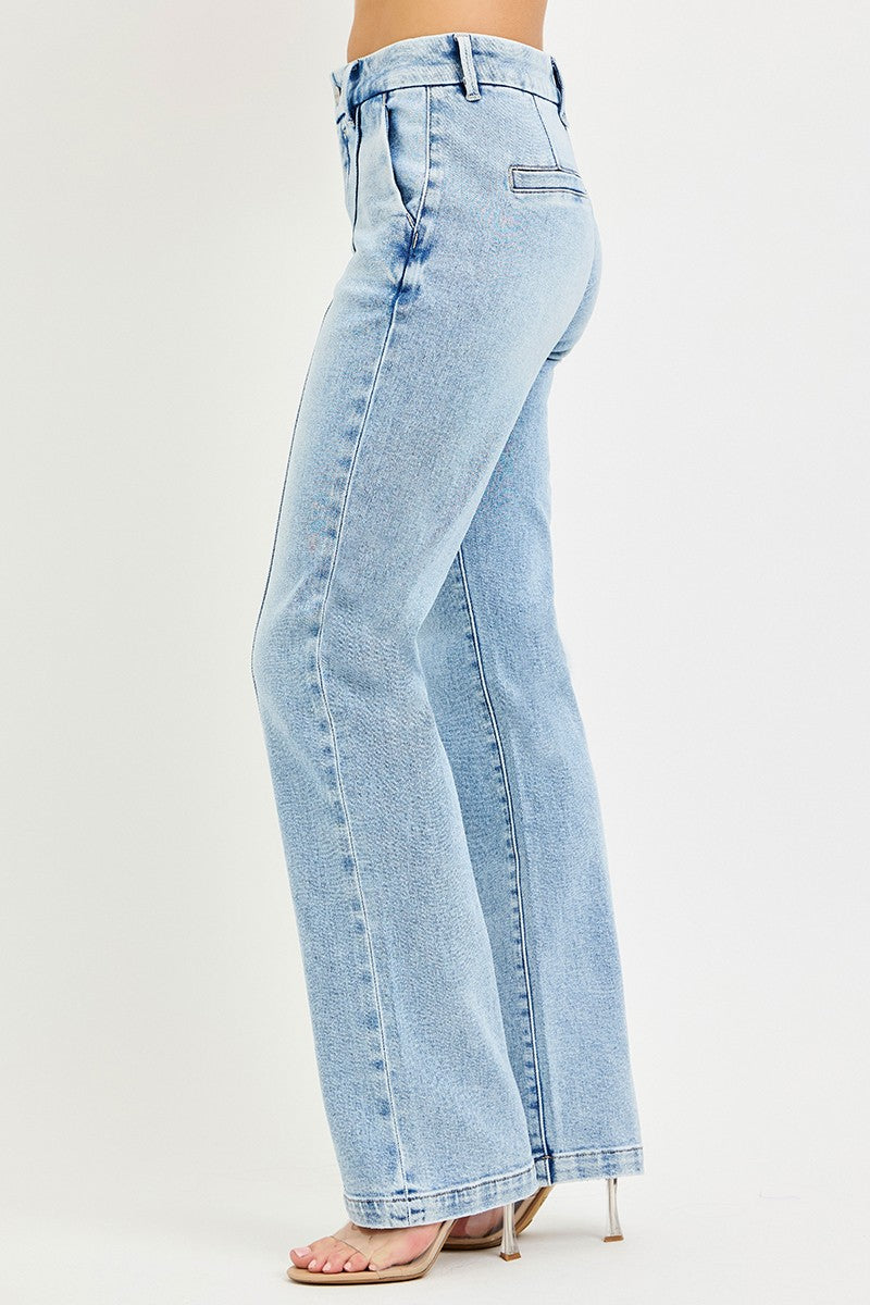 Risen Tummy Control High Rise Straight Pin Tuck Jeans