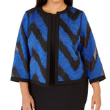 Kasper Women's Organza Mixed Texture Flyaway Jacket Blue Size 24W
