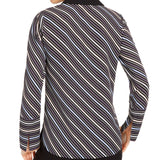 Anne Klein Women's Striped Long Sleeve Collared Top Gray Size X-Small