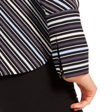 Anne Klein Women's Striped Long Sleeve Collared Top Gray Size X-Small