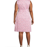 Anne Klein Women's Zippered Tie Floral Sleeveless Boat Neck Above The Knee Fit Flare Dress Pink Size 18W