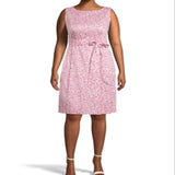 Anne Klein Women's Zippered Tie Floral Sleeveless Boat Neck Above The Knee Fit Flare Dress Pink Size 18W
