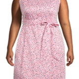 Anne Klein Women's Zippered Tie Floral Sleeveless Boat Neck Above The Knee Fit Flare Dress Pink Size 18W