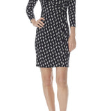 Anne Klein Women's Geo Print Collar Wrap Front Dress Black Size Large