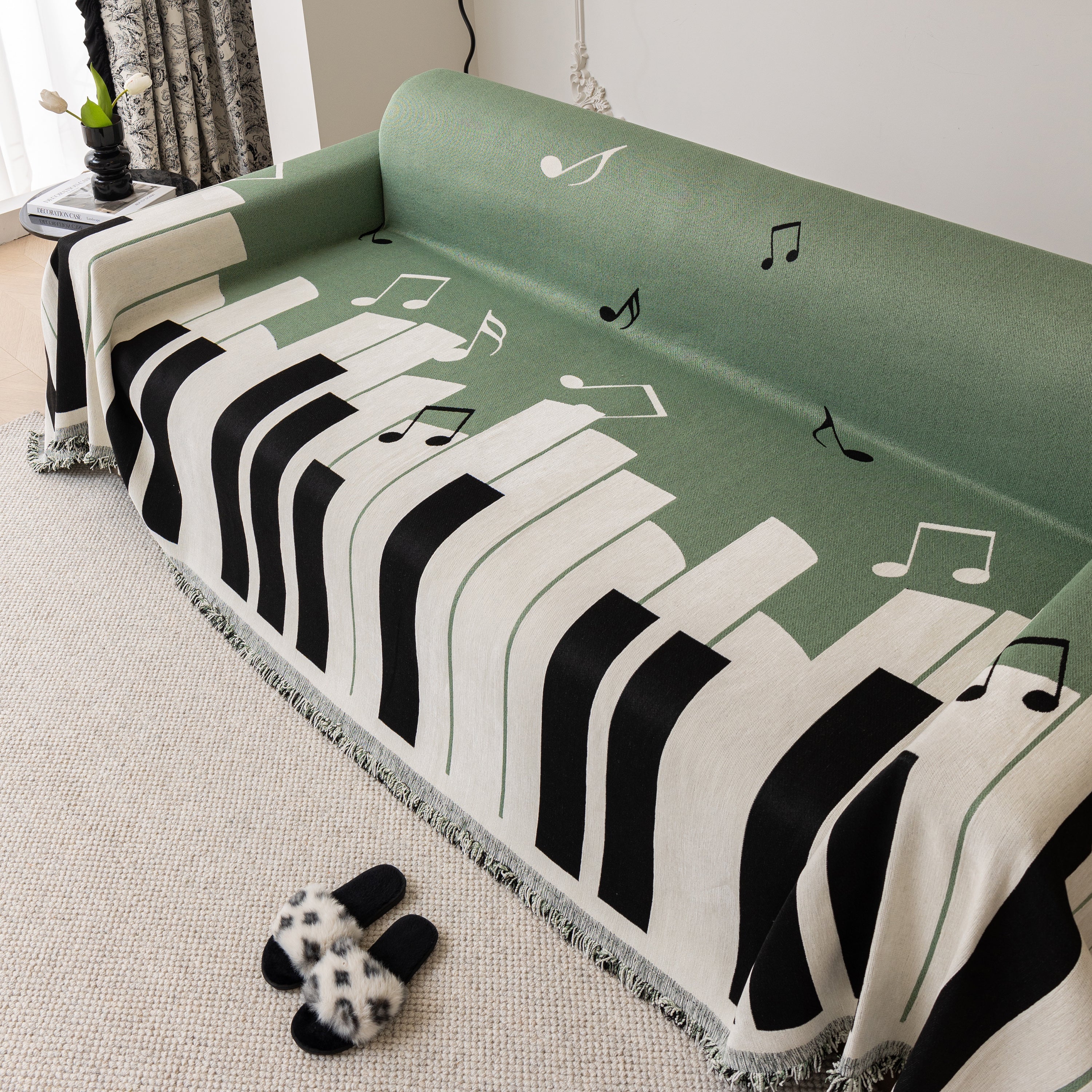 Cozy Chenille Dynamic Notes Sectional Couch Cover Blanket, Perfect Couch Throw Covers For Pets