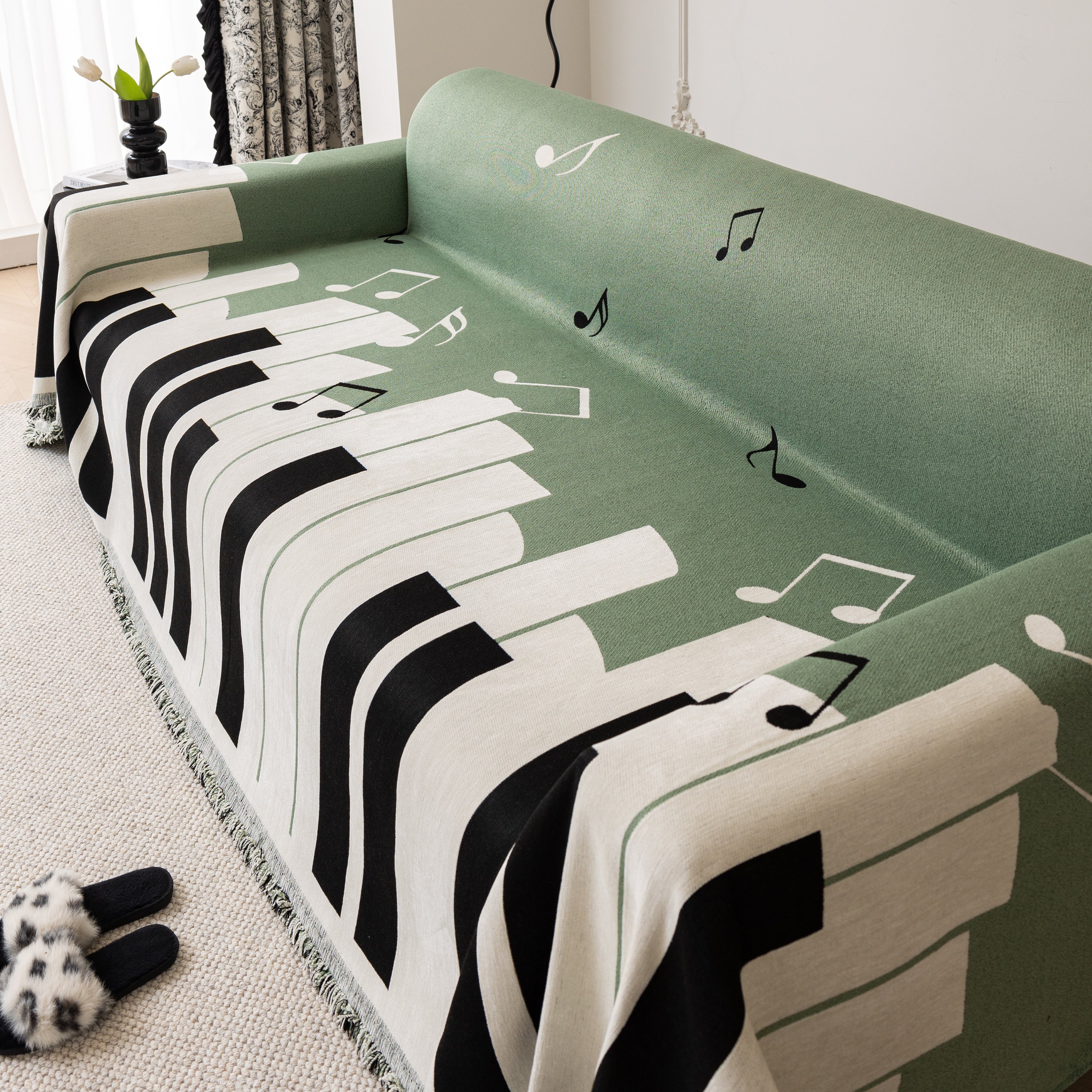Cozy Chenille Dynamic Notes Sectional Couch Cover Blanket, Perfect Couch Throw Covers For Pets