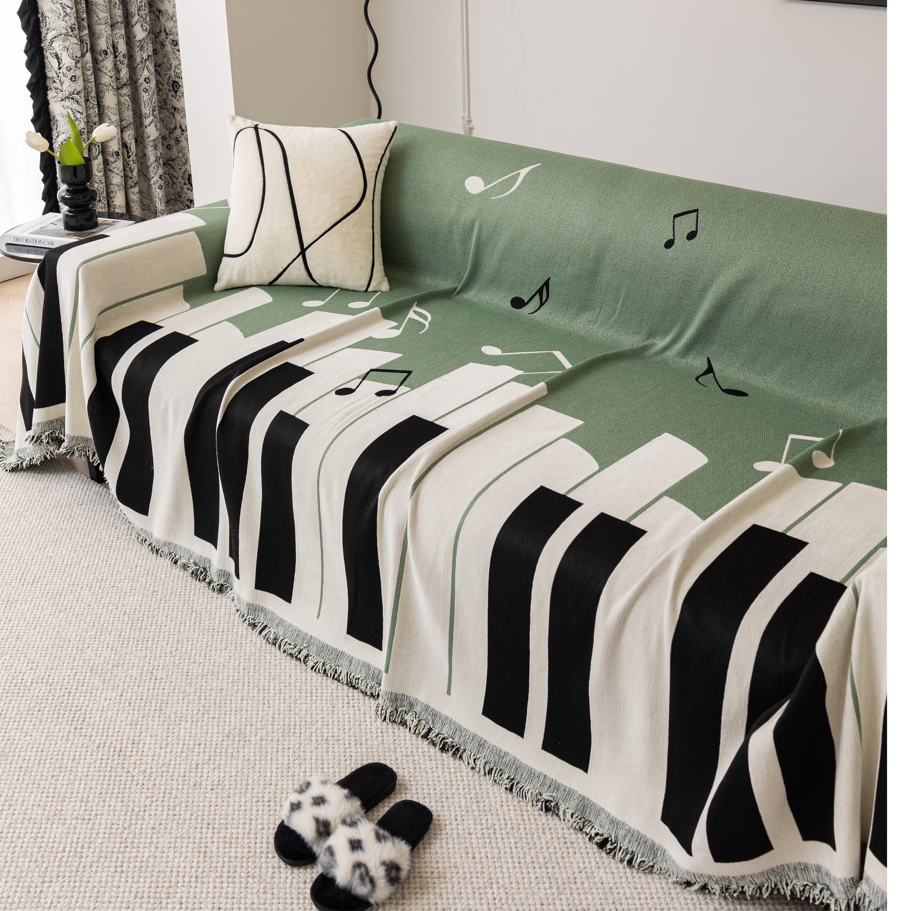 Cozy Chenille Dynamic Notes Sectional Couch Cover Blanket, Perfect Couch Throw Covers For Pets