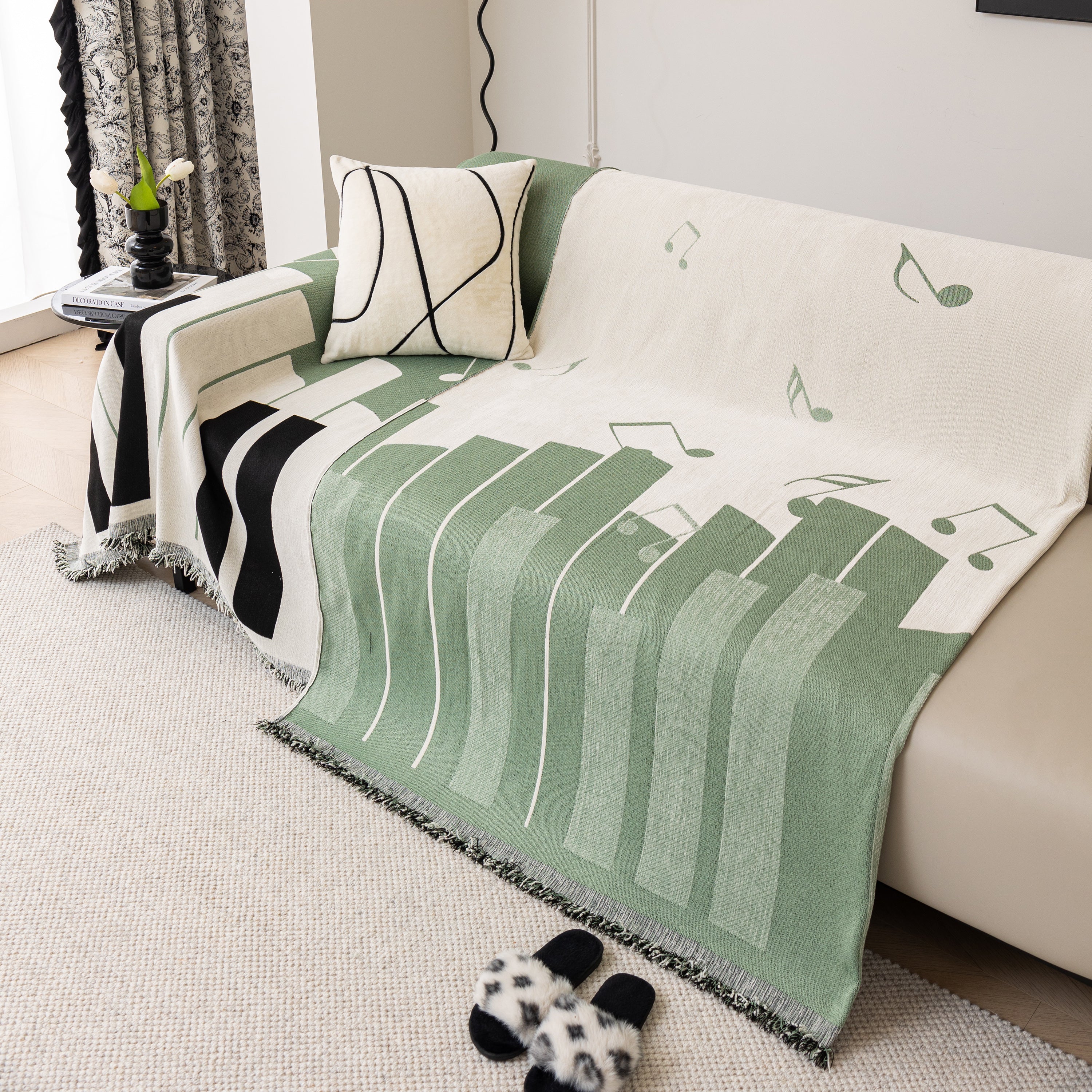 Cozy Chenille Dynamic Notes Sectional Couch Cover Blanket, Perfect Couch Throw Covers For Pets