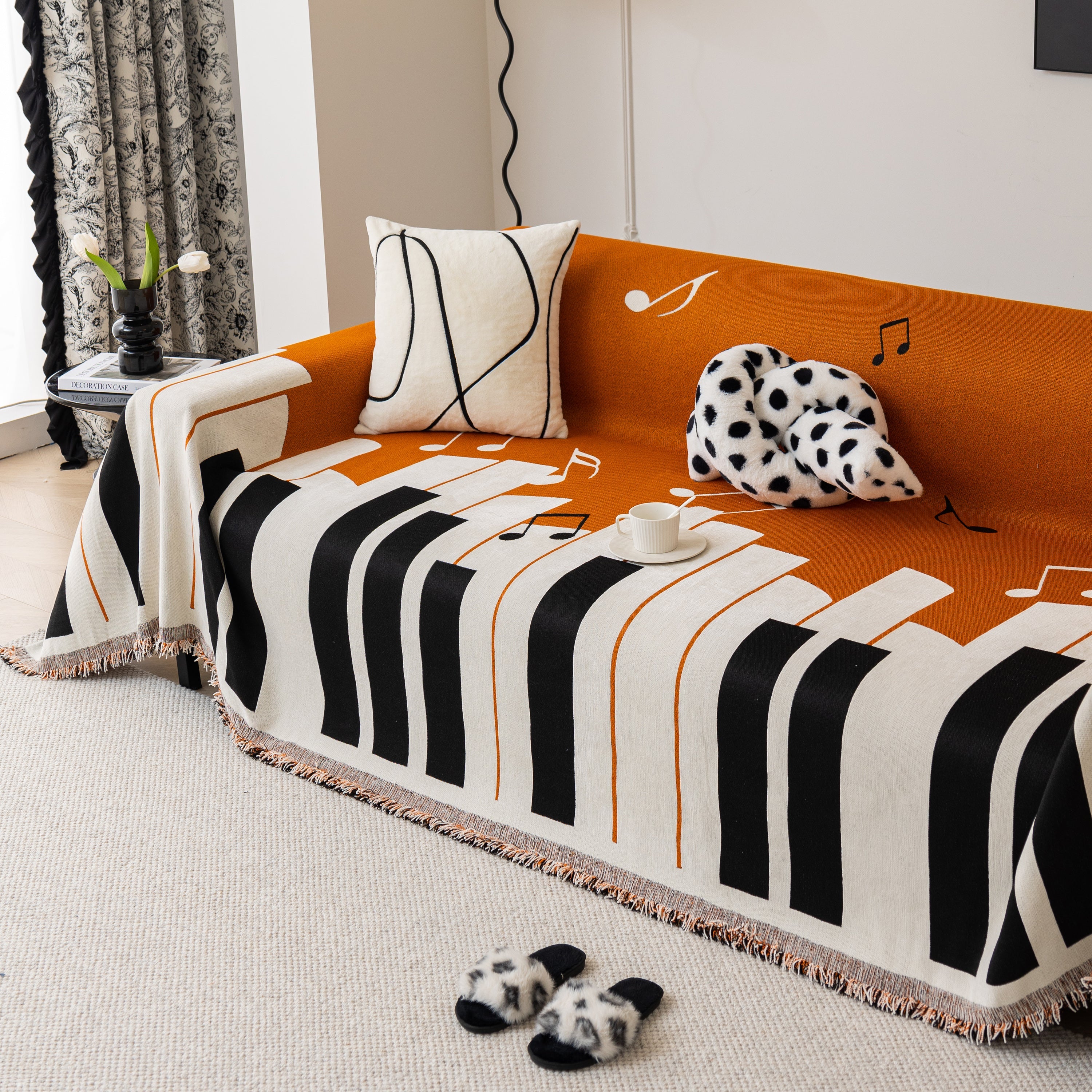 Cozy Chenille Dynamic Notes Sectional Couch Cover Blanket, Perfect Couch Throw Covers For Pets