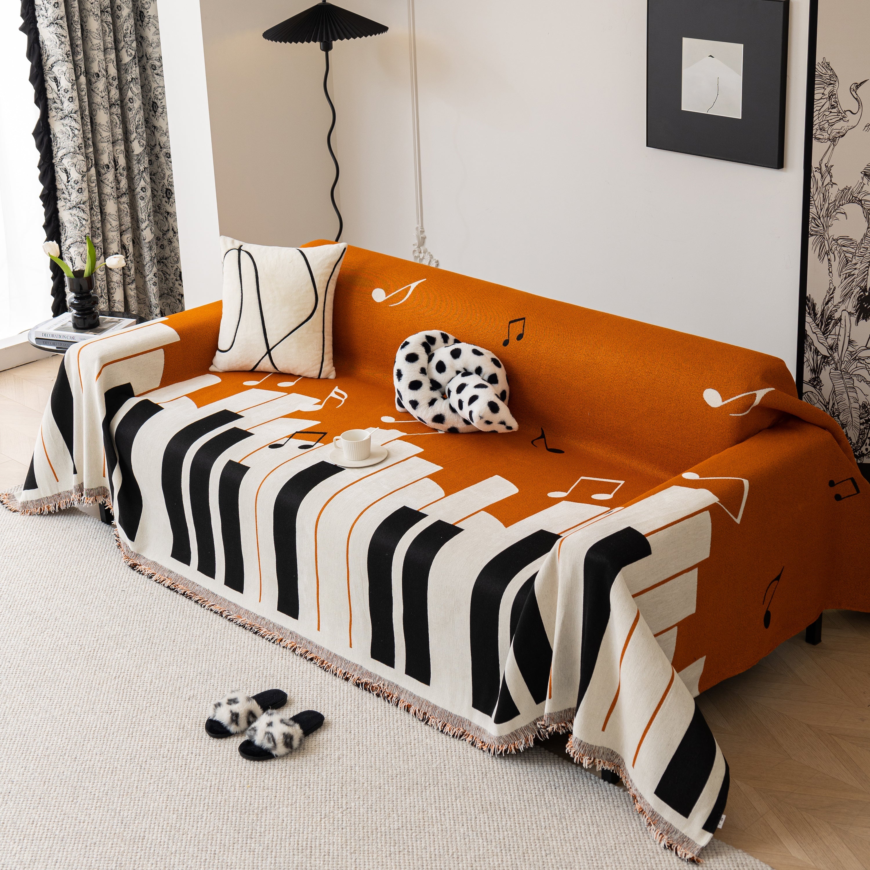 Cozy Chenille Dynamic Notes Sectional Couch Cover Blanket, Perfect Couch Throw Covers For Pets