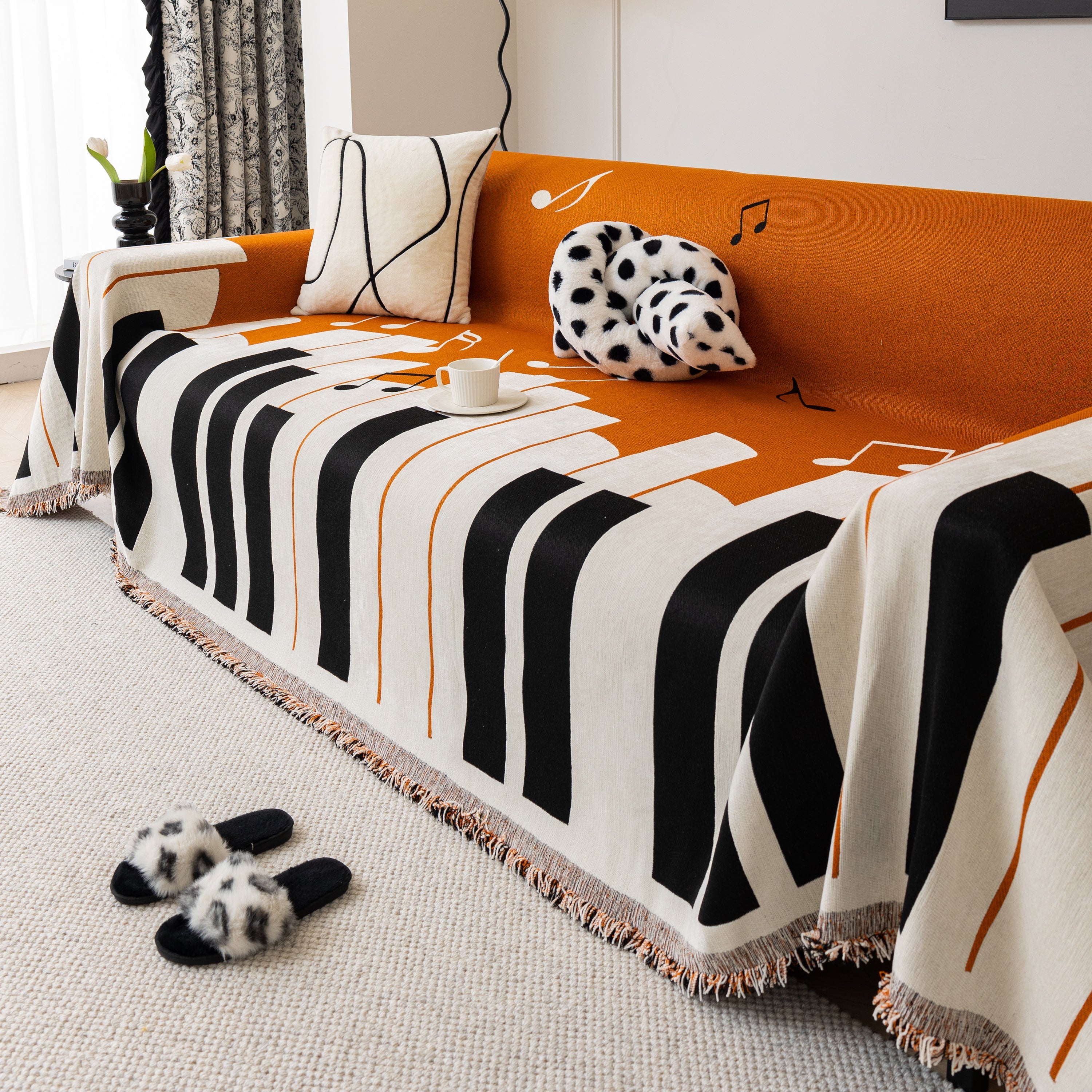 Cozy Chenille Dynamic Notes Sectional Couch Cover Blanket, Perfect Couch Throw Covers For Pets