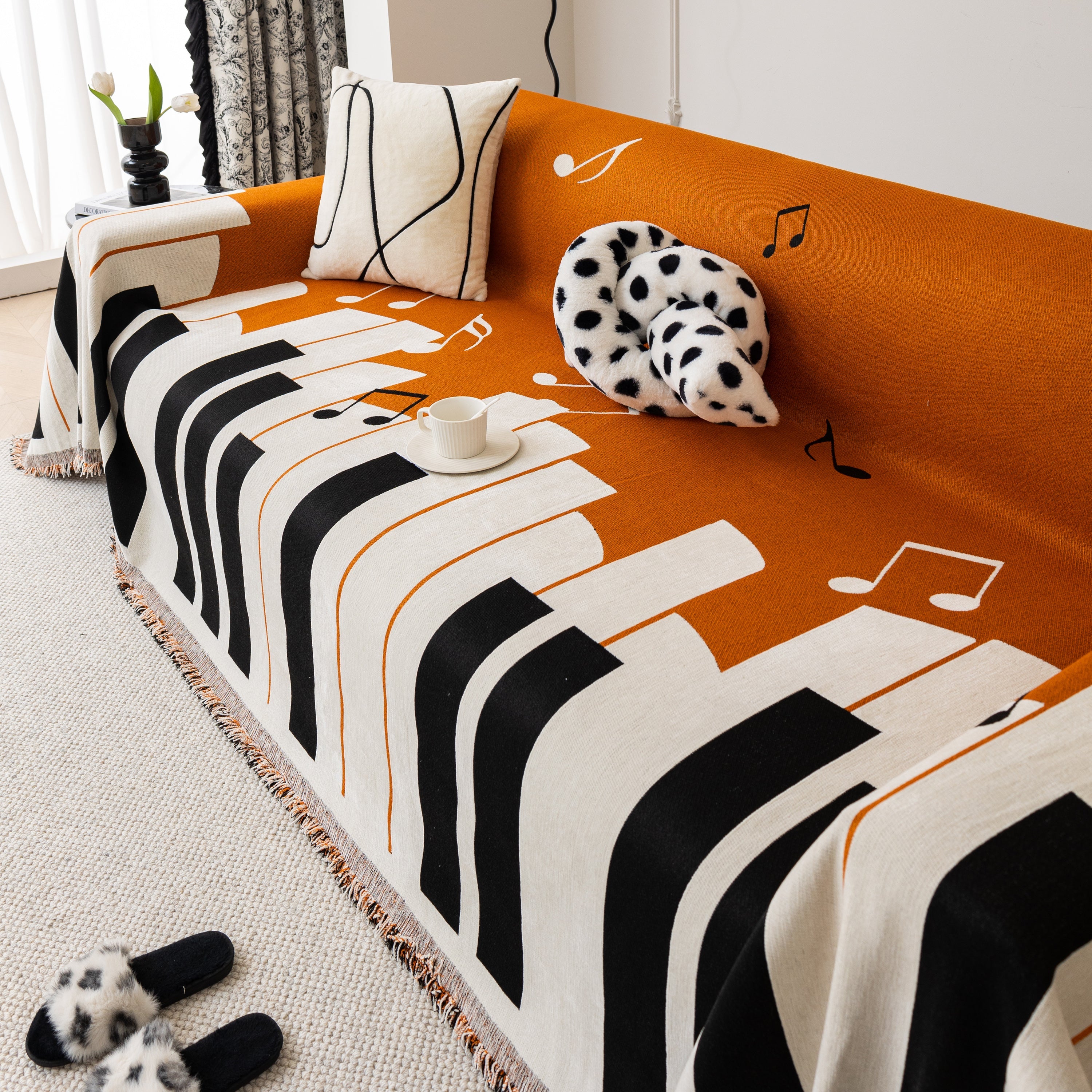 Cozy Chenille Dynamic Notes Sectional Couch Cover Blanket, Perfect Couch Throw Covers For Pets